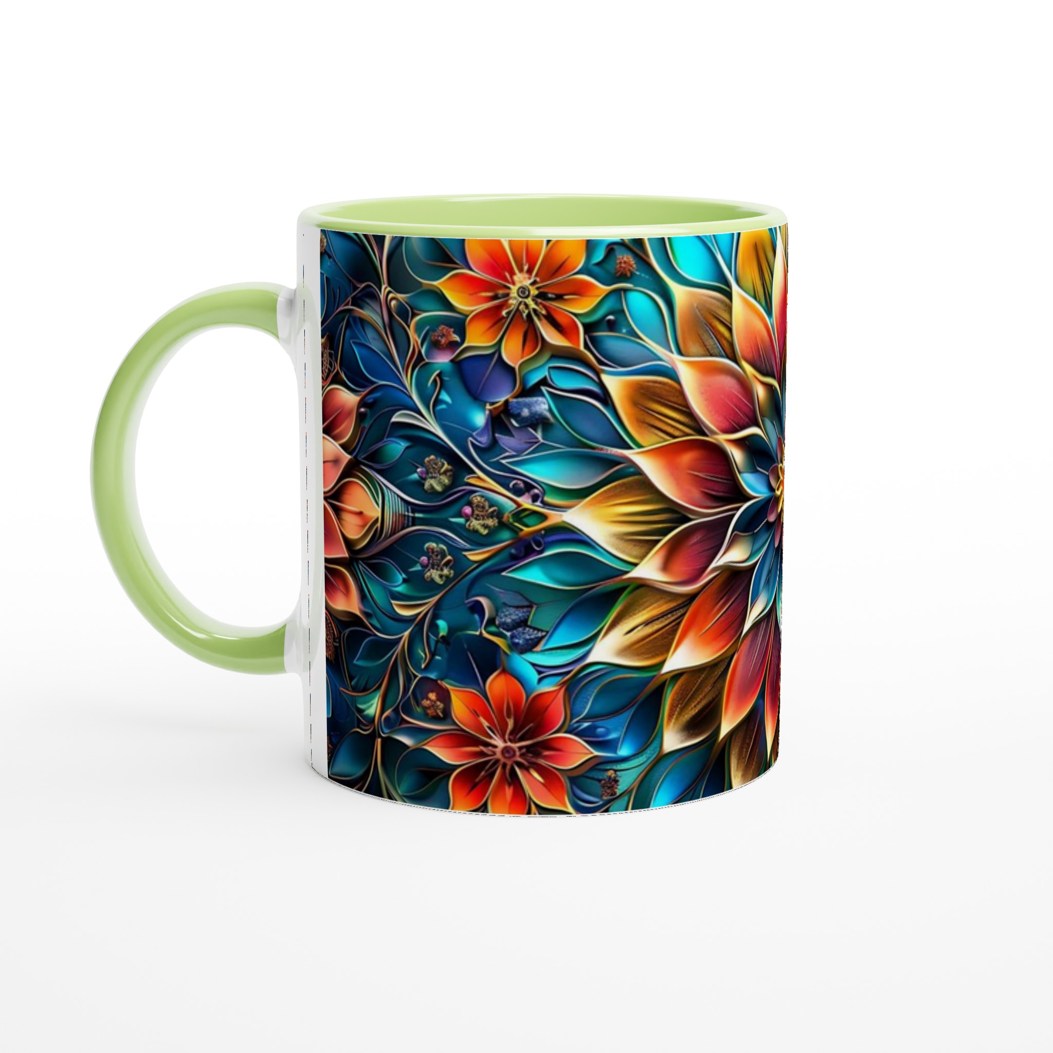 Mångfärgad Floral Mandala 11oz Keramisk Mugg – Konstnärligt Tryck i Valfri Färg 7 784b16ca-508d-4baa-b390-5dd0dd3f483b