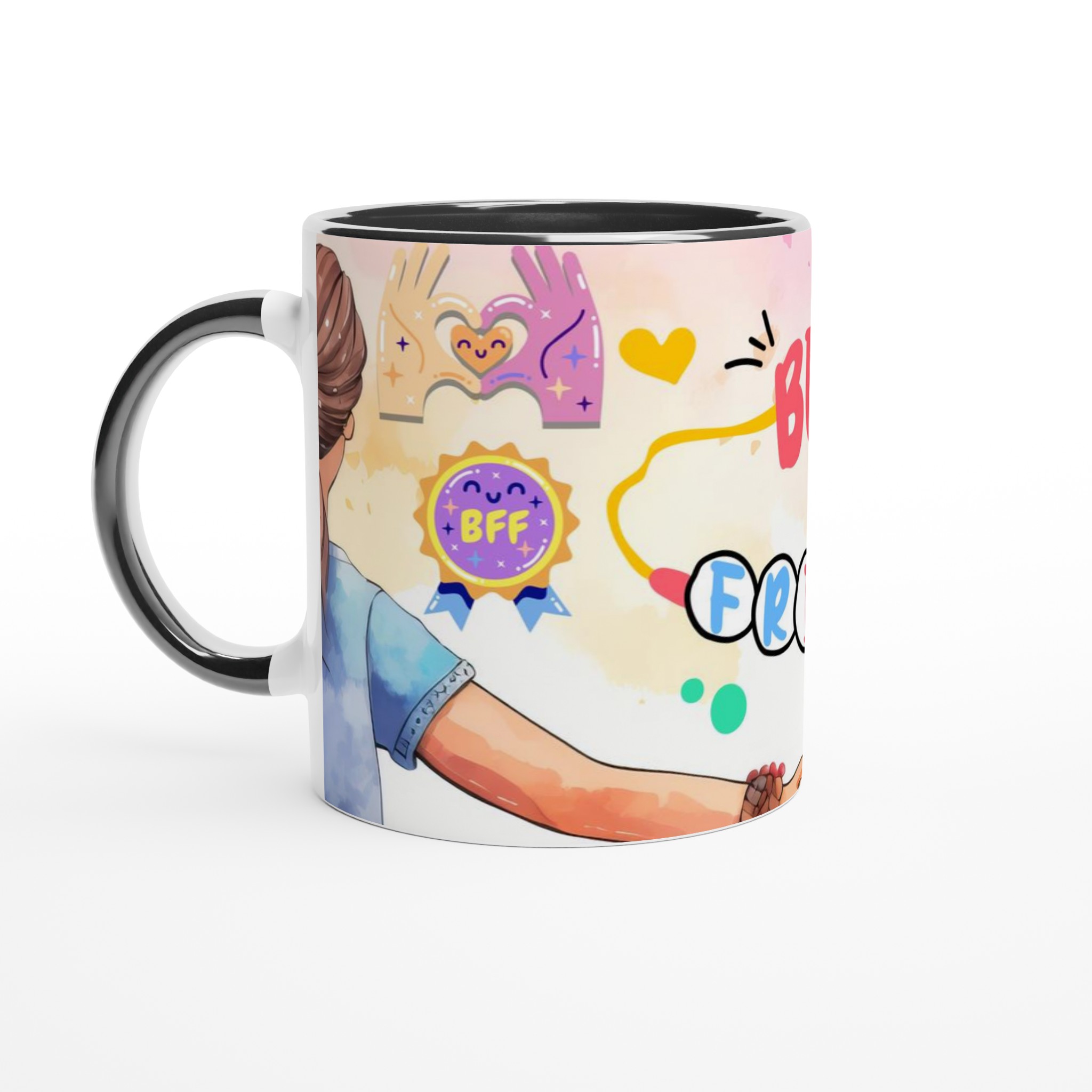 Vit 11oz keramisk mugg med färggrann BFF-illustration – välj mellan sju livfulla keramiska nyanser 4 786f7724-48d2-4278-b80b-f3e900a30010