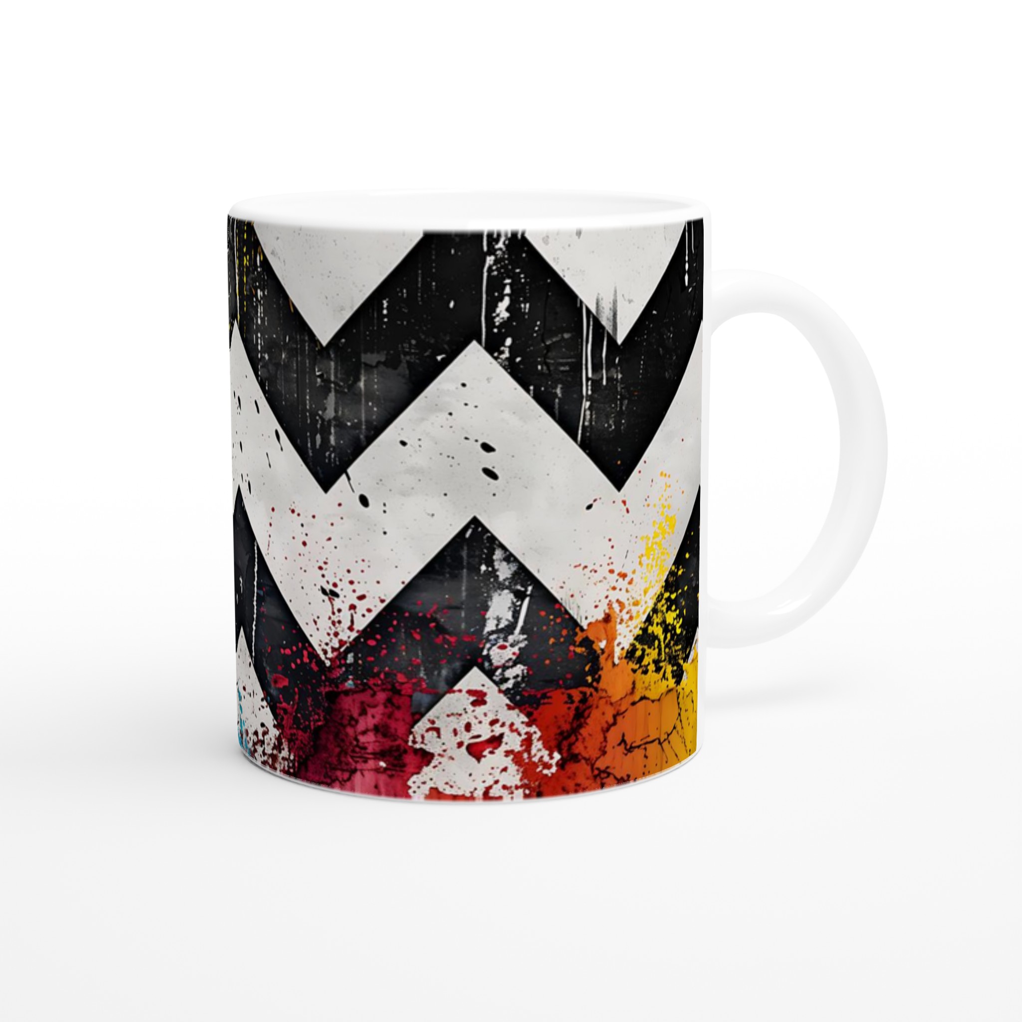Vit 11oz keramisk mugg med djärvt zigzag-mönster i livfulla färger – välj din favoritfärg på muggen 9 791f21dd-8170-4c11-9bf7-170ecd1fc0c8