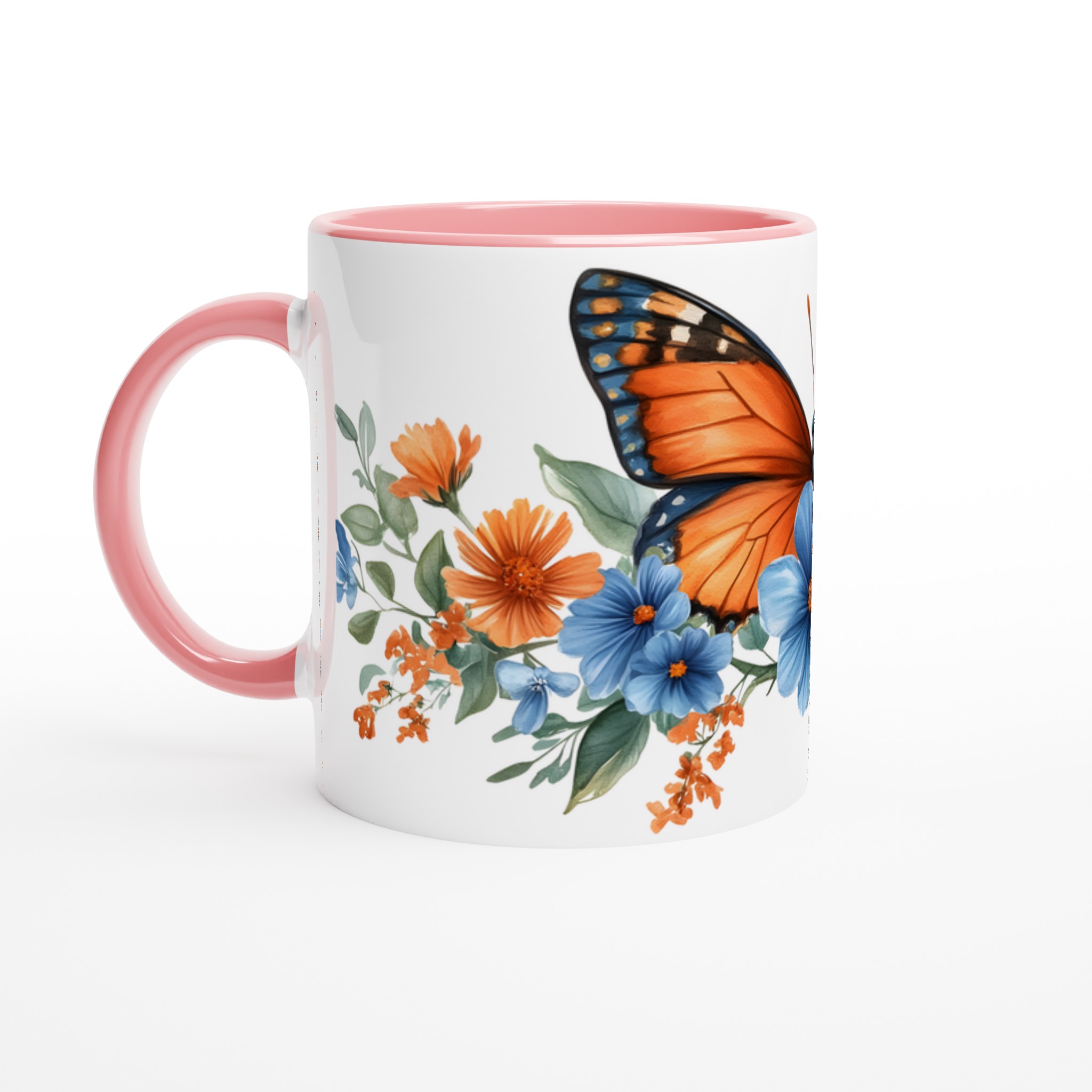 Fjärilsdröm Keramikmugg - Livfull Akvarelldesign med Blå & Orange Blommor – Välj Bland 7 Färger! 6 791f5e77-ec82-482e-9ea5-4cdeae628c3d