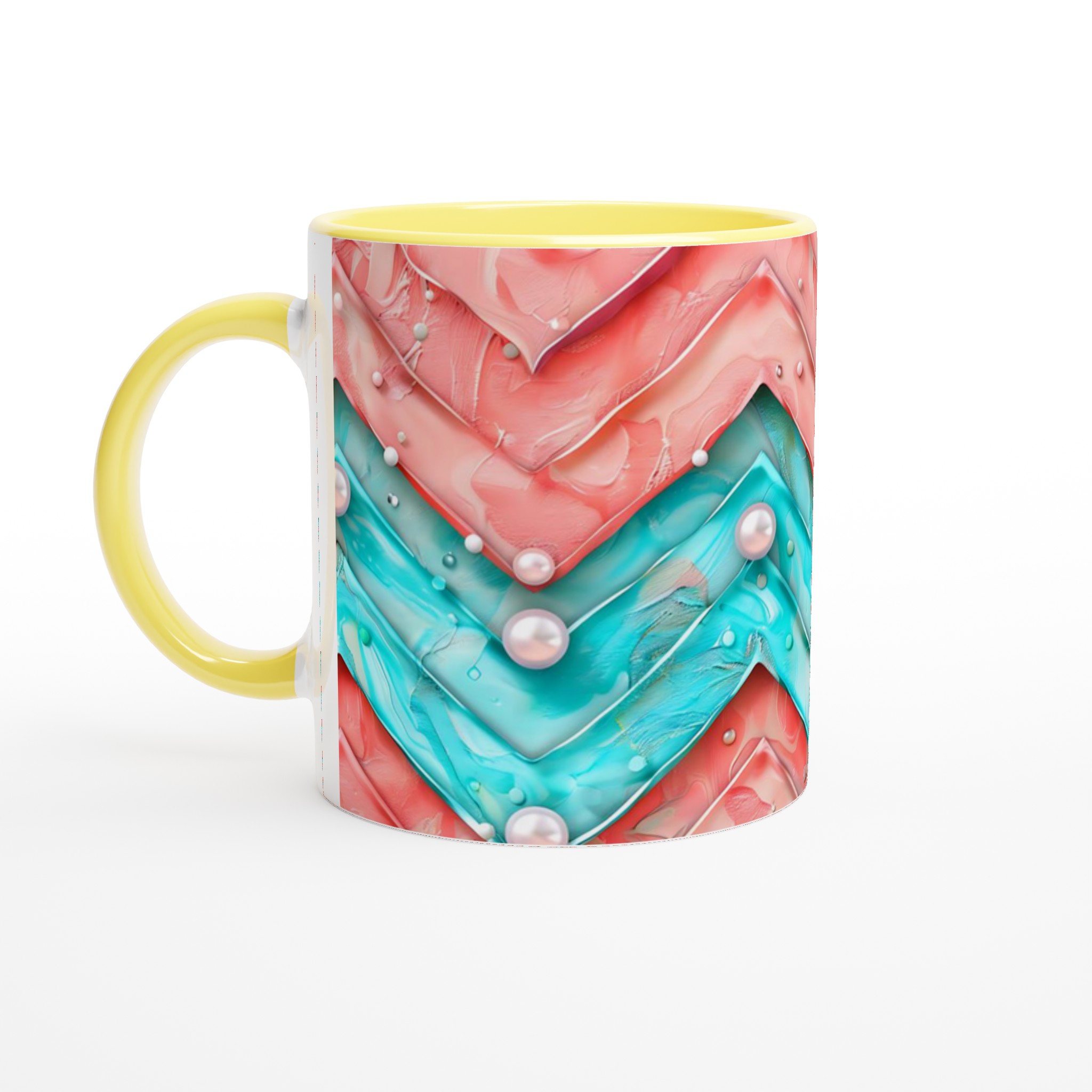 Vit 11oz keramisk mugg med färgstarkt abstrakt mönster i blått och korall 3 797572e1-d93b-4cc3-9f6f-173bff2d3069