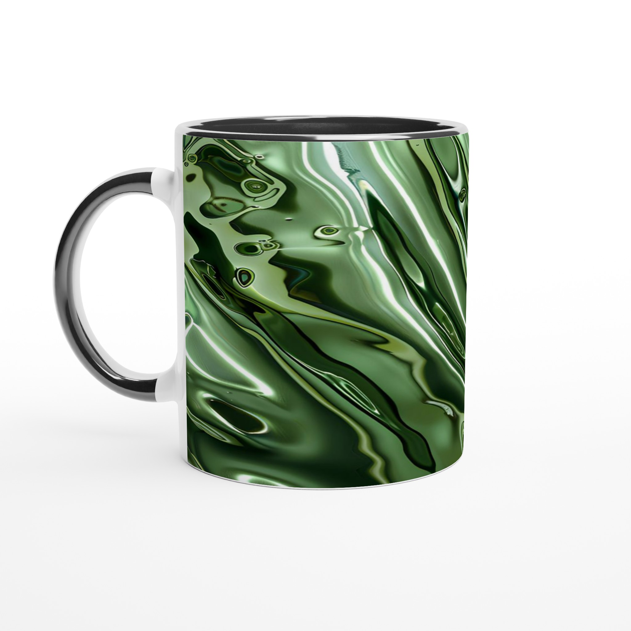 Abstrakt Grön Metallisk Våg 11oz Keramisk Mugg – Reflekterande Glans för Din Dryck 4 798e23e3-4ebe-462a-a949-35e213e952fc