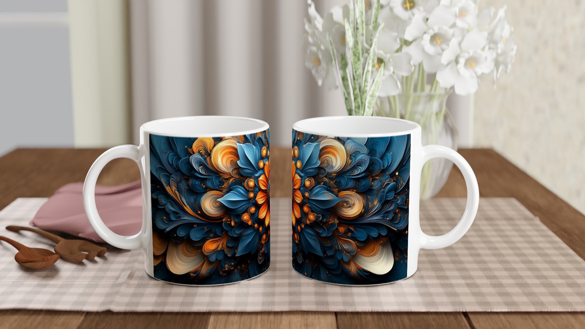 Abstrakt Blommig 11oz Keramisk Mugg – Konstnärlig Design i Blått & Orange, Välj Din Favoritfärg! 10 79bb13a5-6150-4e81-a739-f2d1fbc992ee