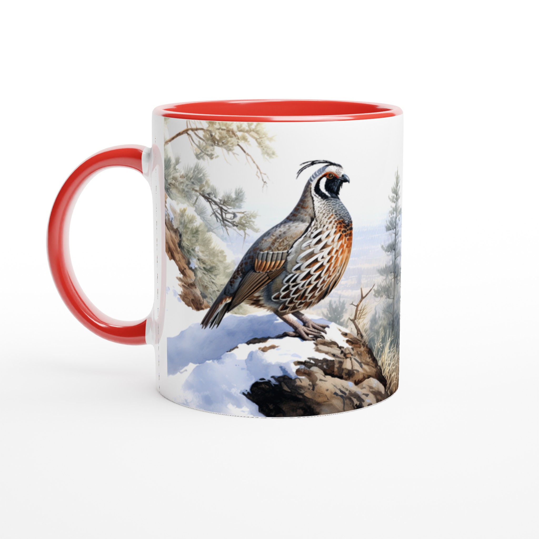 Vit 11oz keramisk mugg med elegant vildfågelmotiv i naturskön palett – välj din favoritfärg 5 7a101445-c79f-413e-adbd-e3d22079936b