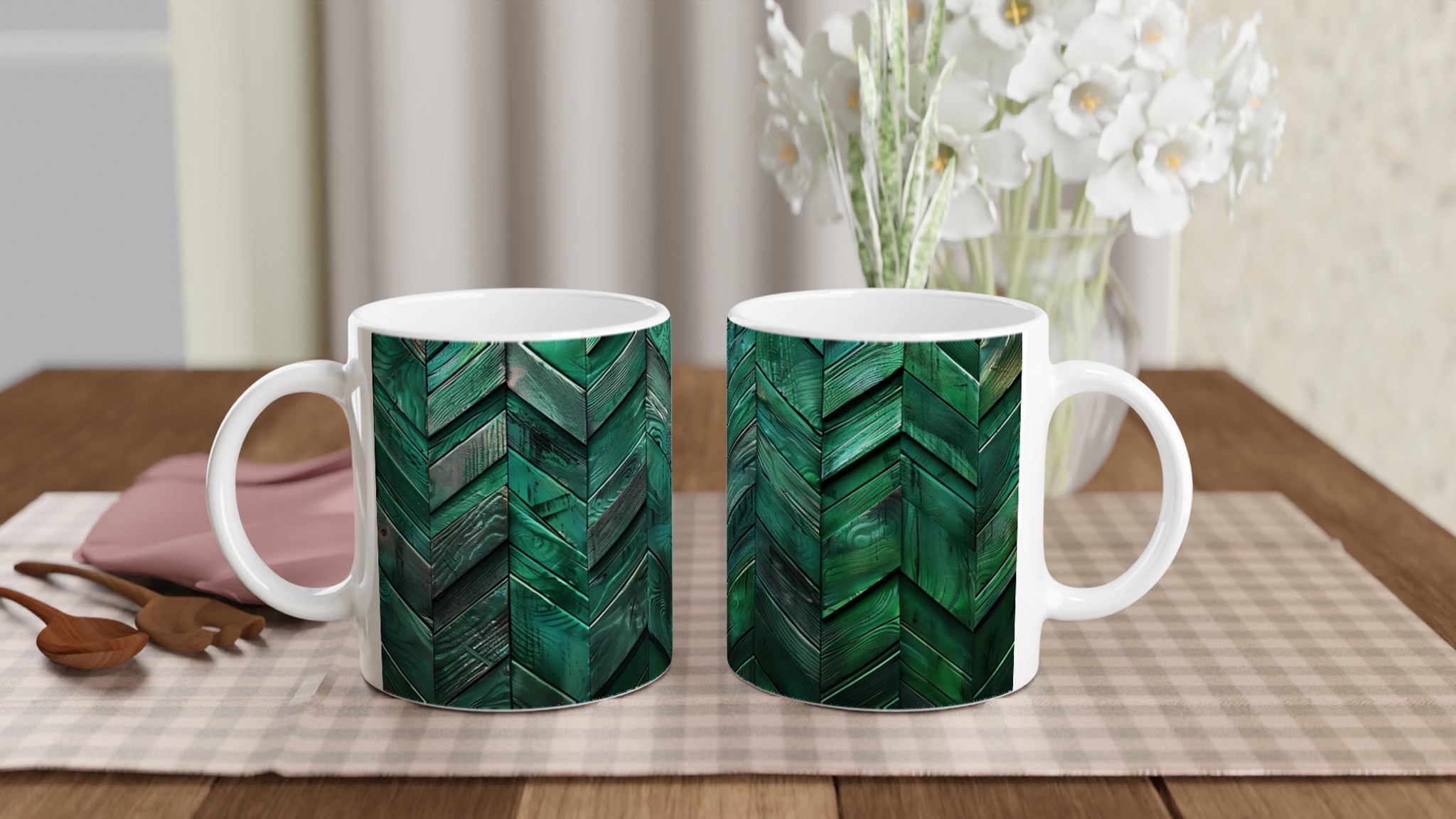 Vit 11oz keramisk mugg med djupgrön trädesign – välj bland sju eleganta färger 10 7aacdc9e-dddf-4b29-93e8-ce3f4c6d8011