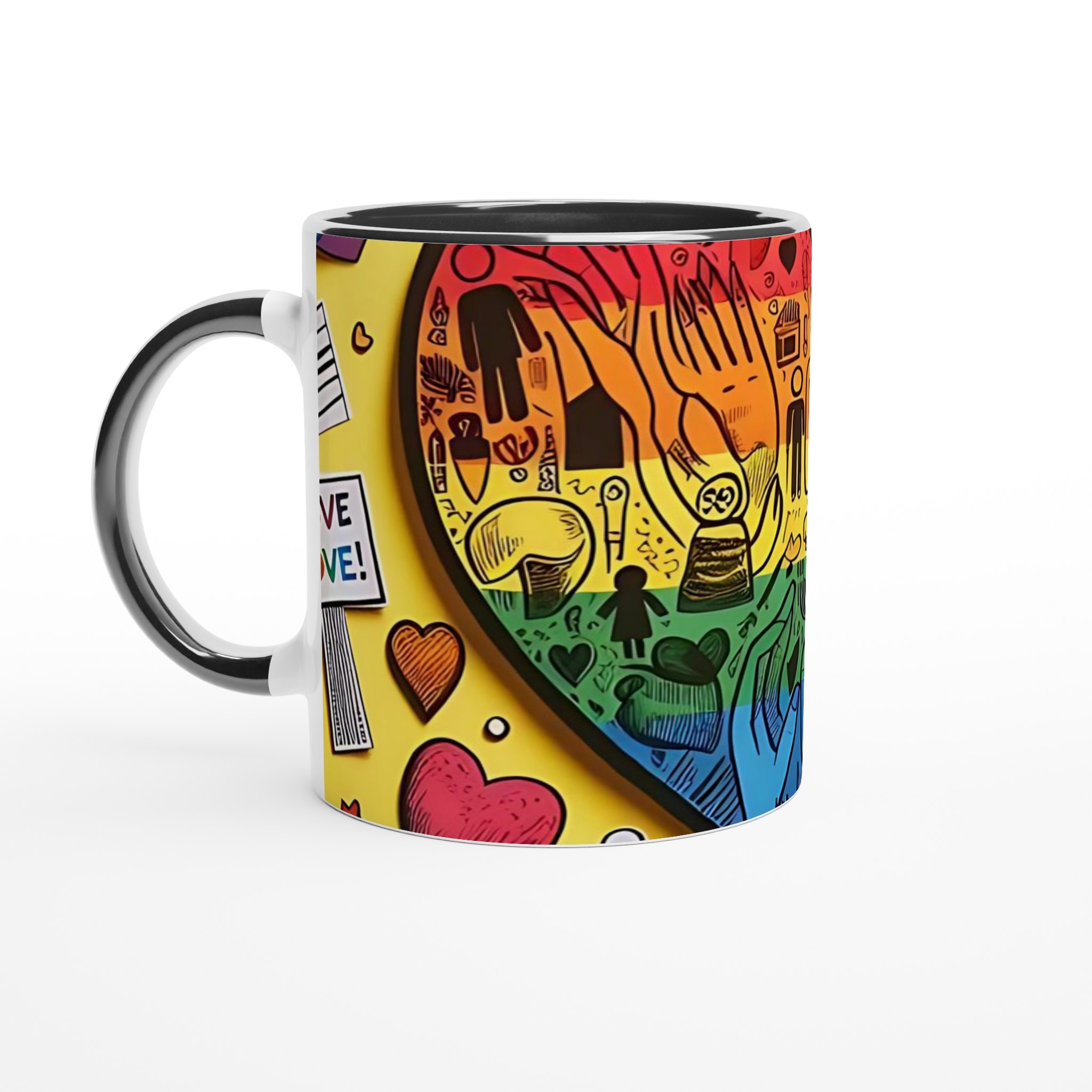 Vit 11oz keramisk mugg med färgglad PRIDE-hjärtdesign – välj bland sju livfulla keramiska färger 4 7ab33c32-86b4-4aeb-95ee-b05e0838ce66