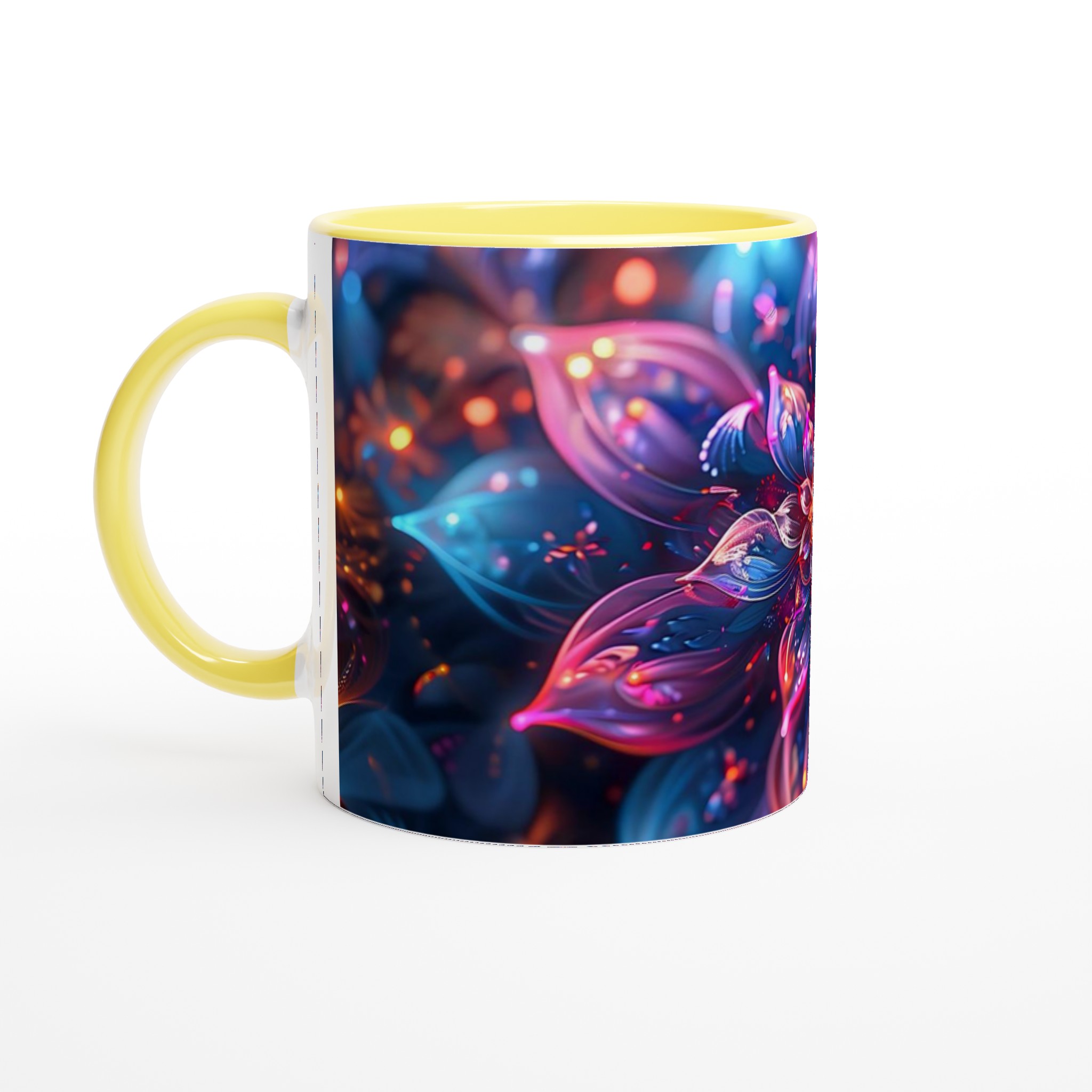 Abstrakt Fluorescerande Blomstermugg – Vibrerande 11oz Keramikmugg i ditt färgval 3 7ac3debc-6ef4-48ae-971c-93f19daed01e
