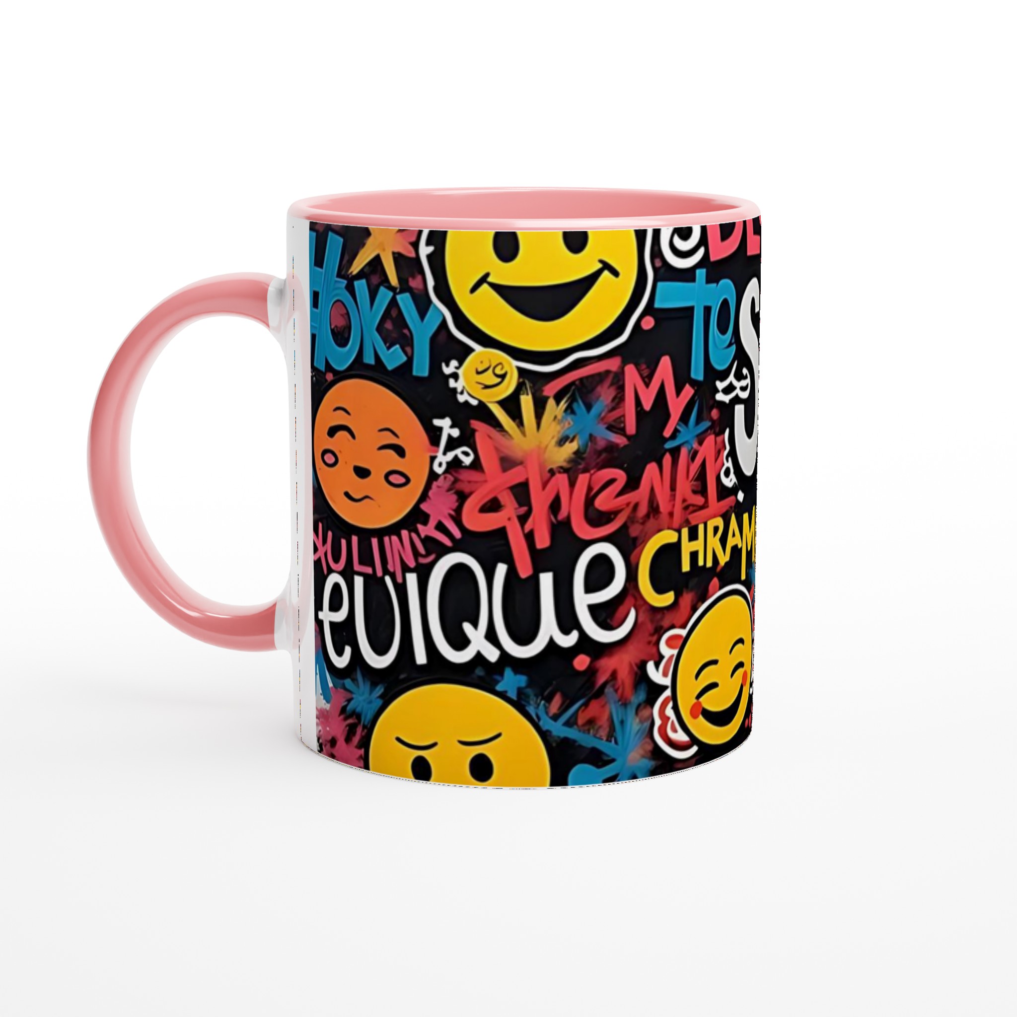 Vit 11oz keramisk mugg med färgstarkt graffiti- och emoji-motiv i flera keramiska färger 6 7ac4ad31-f4f1-4501-807f-516012c585a5
