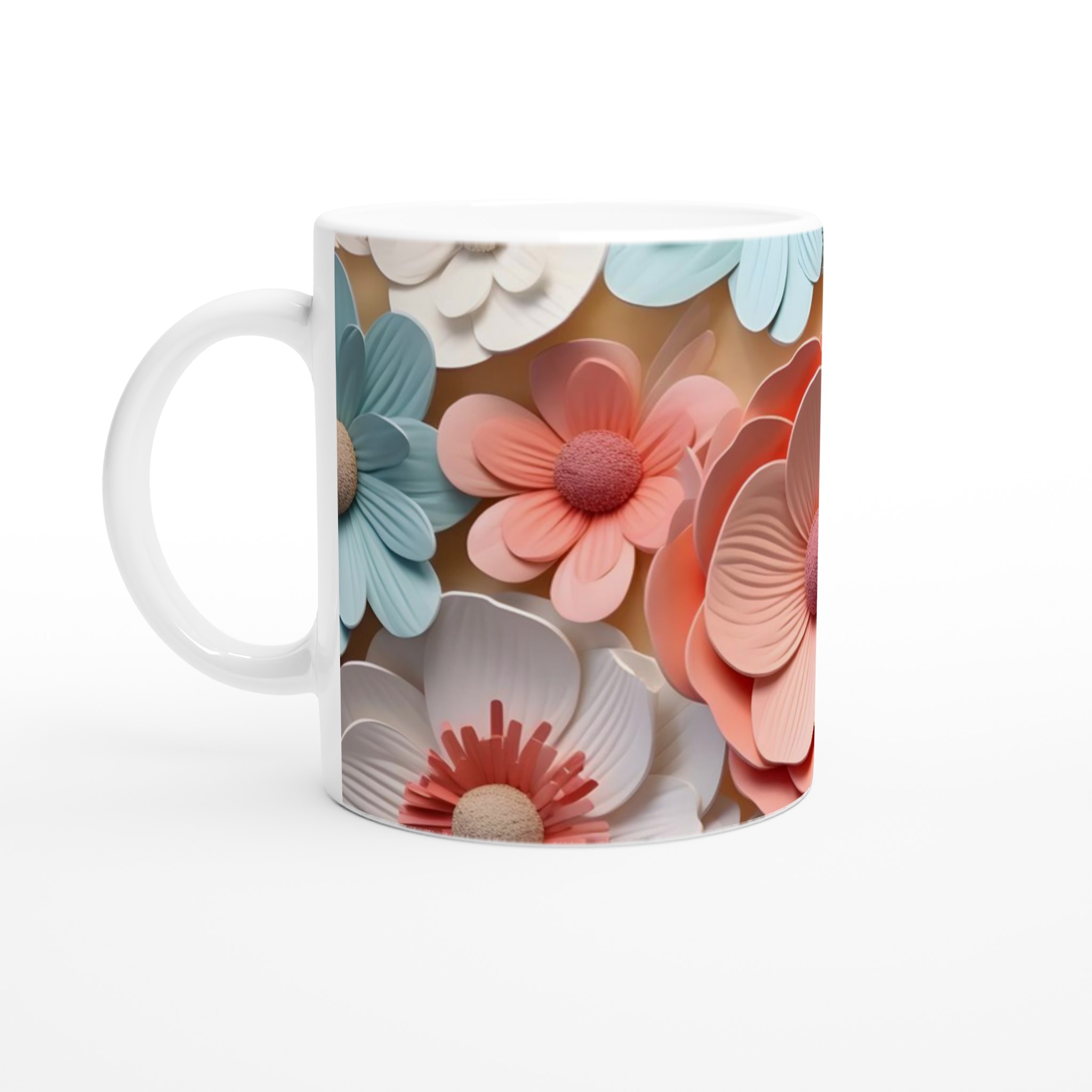 Vit 11oz keramisk mugg med blommönster – välj bland flera färgglada keramiktoner 1 7acb5329-f9f7-483c-a78b-eb61b9c952e7