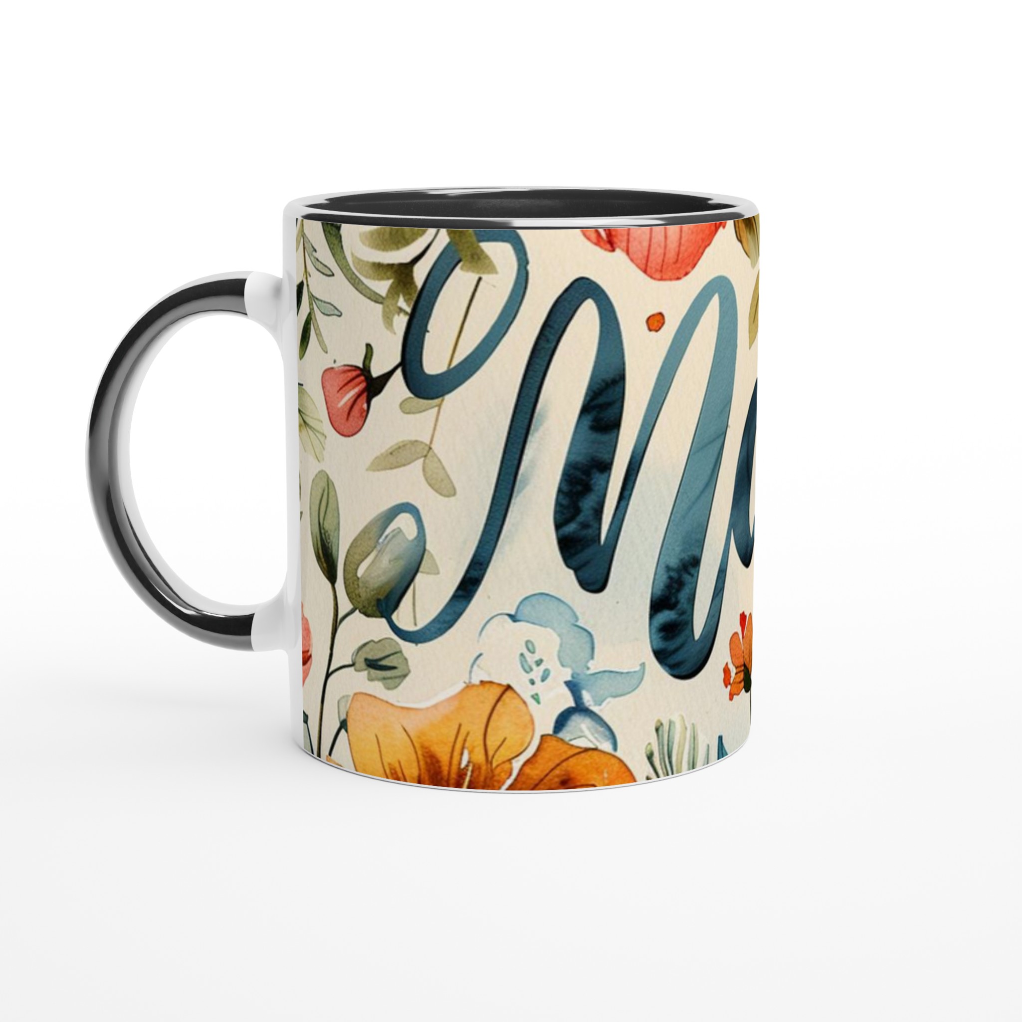 Vit 11oz keramisk mugg med elegant blomsterdesign och personlig touch i sju färgstarka nyanser 4 7b3aa949-f1fa-4193-9870-3234a1ab5e76