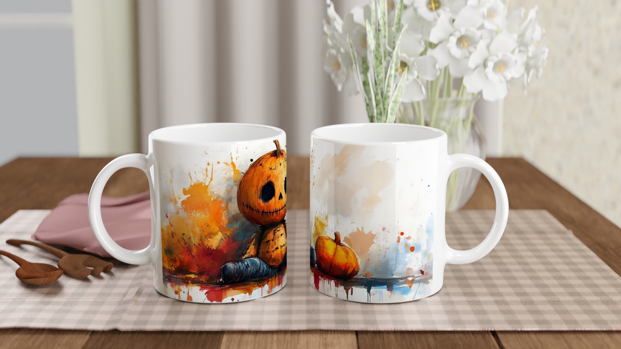 Unik Halloween Pumpa Mugg - Konstnärlig Akvarell Stil 11oz Keramikmugg i Valfri Färg 10 7b3b4bc9-1dce-41e8-8272-02e664c1db03