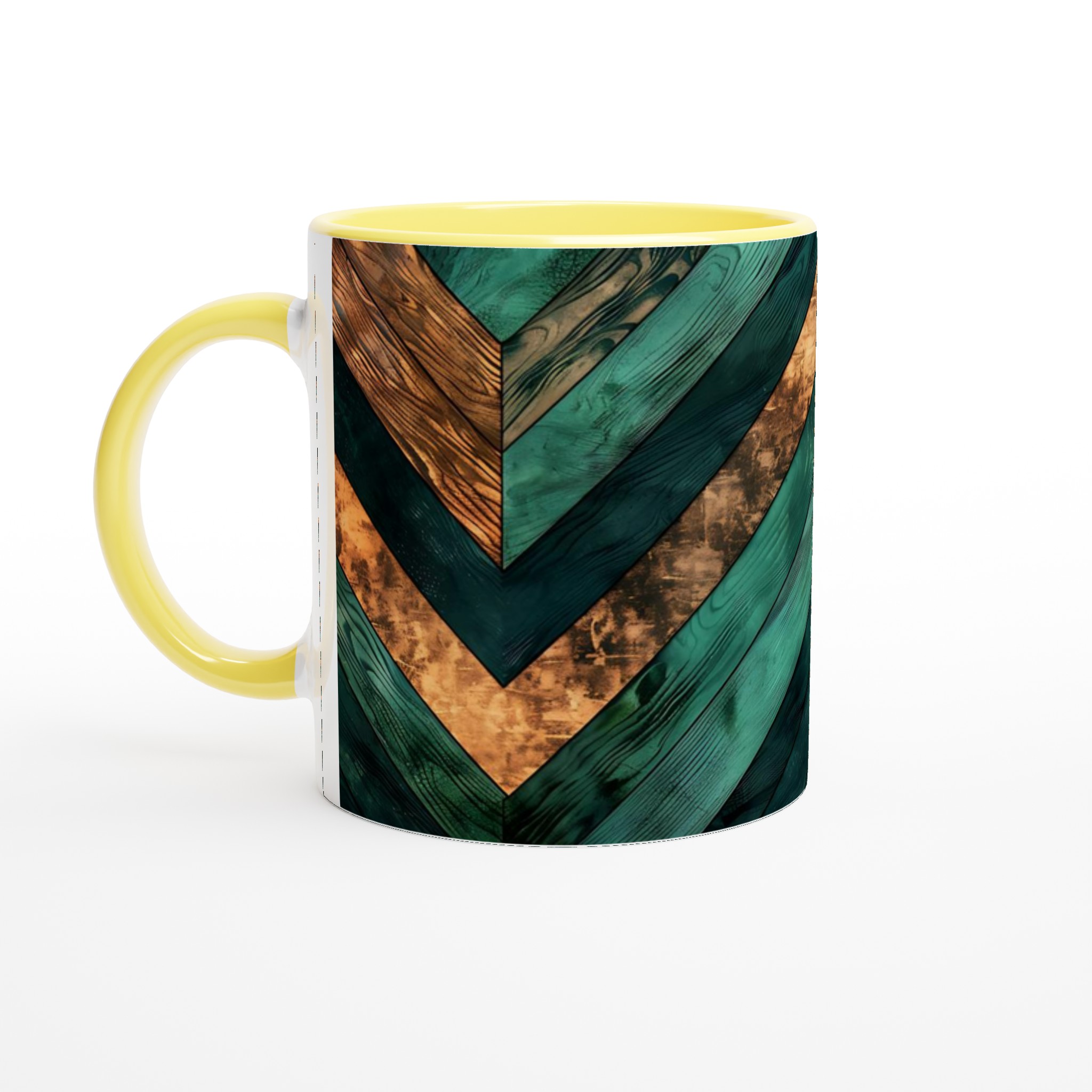 Vit 11oz keramisk mugg med geometriskt mönster i djupt grönt och koppartoner 3 7b4b0643-cab3-4c67-aec8-e2839557d079