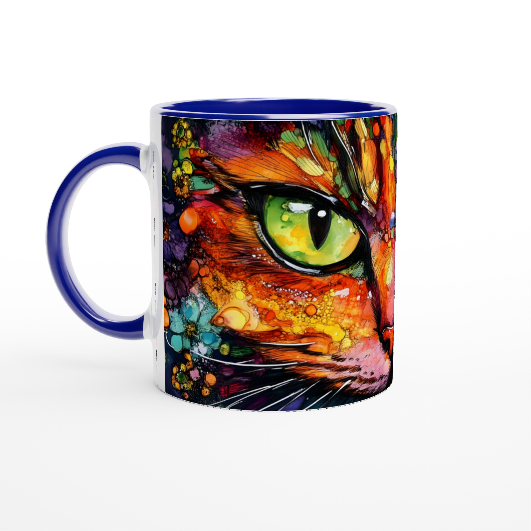 Vit 11oz keramisk mugg med färgstarkt kattmotiv – välj din favoritfärg för personlig stil 2 7be790f5-8b8f-4c09-ab2c-991ad0f49cb8