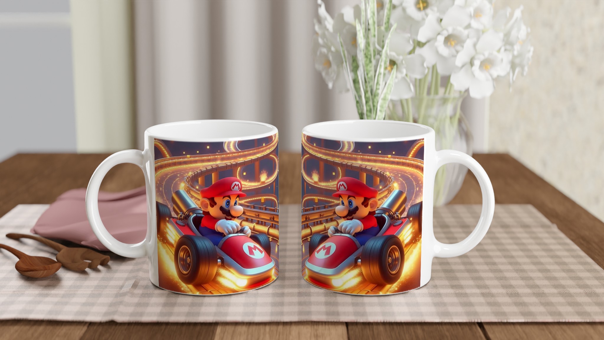 Vit 11oz keramisk mugg med dynamiskt racerbilsdesign i ditt val av sju färgstarka nyanser 10 7be85e87-0a1e-49e7-93a4-3c3ac075e7c8