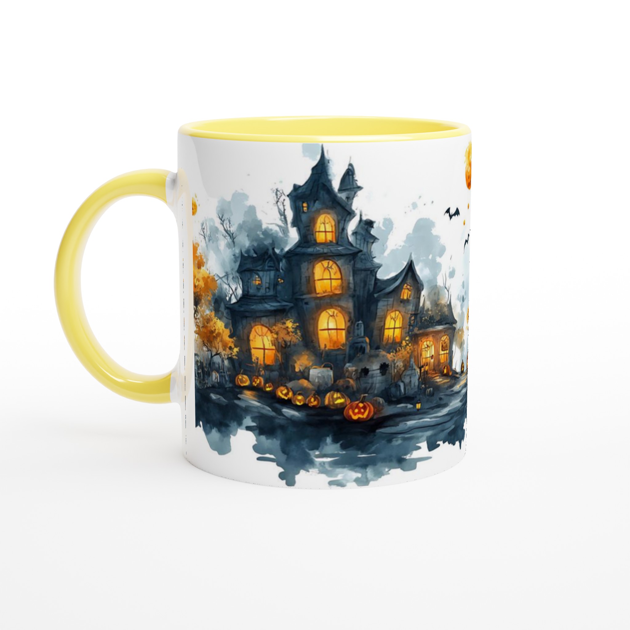 Spooky Halloween Haunted House Mugg - Akvarellstil med Lysande Pumpor och Fladdermöss 3 7c392a64-ac8f-4c2c-9c62-ded9bc253e4b