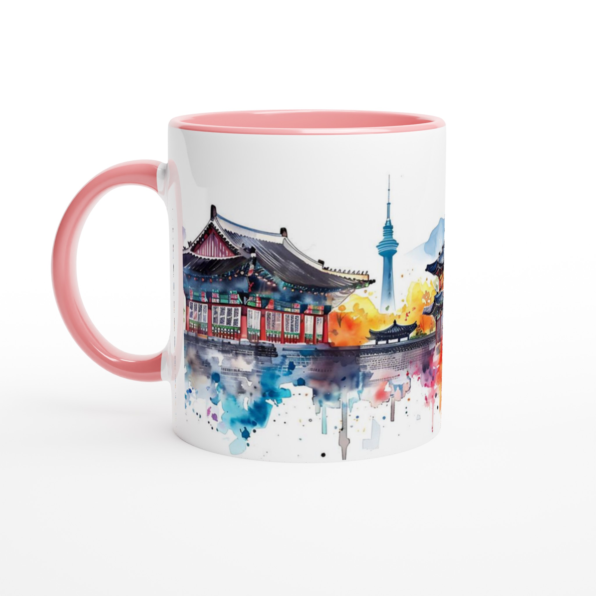Seoul Akvarell Mugg – Levande Tempel & Stadssilhuett i valfri färg 6 7c40abee-cfd2-4046-9bd1-2c83f2efd0fe