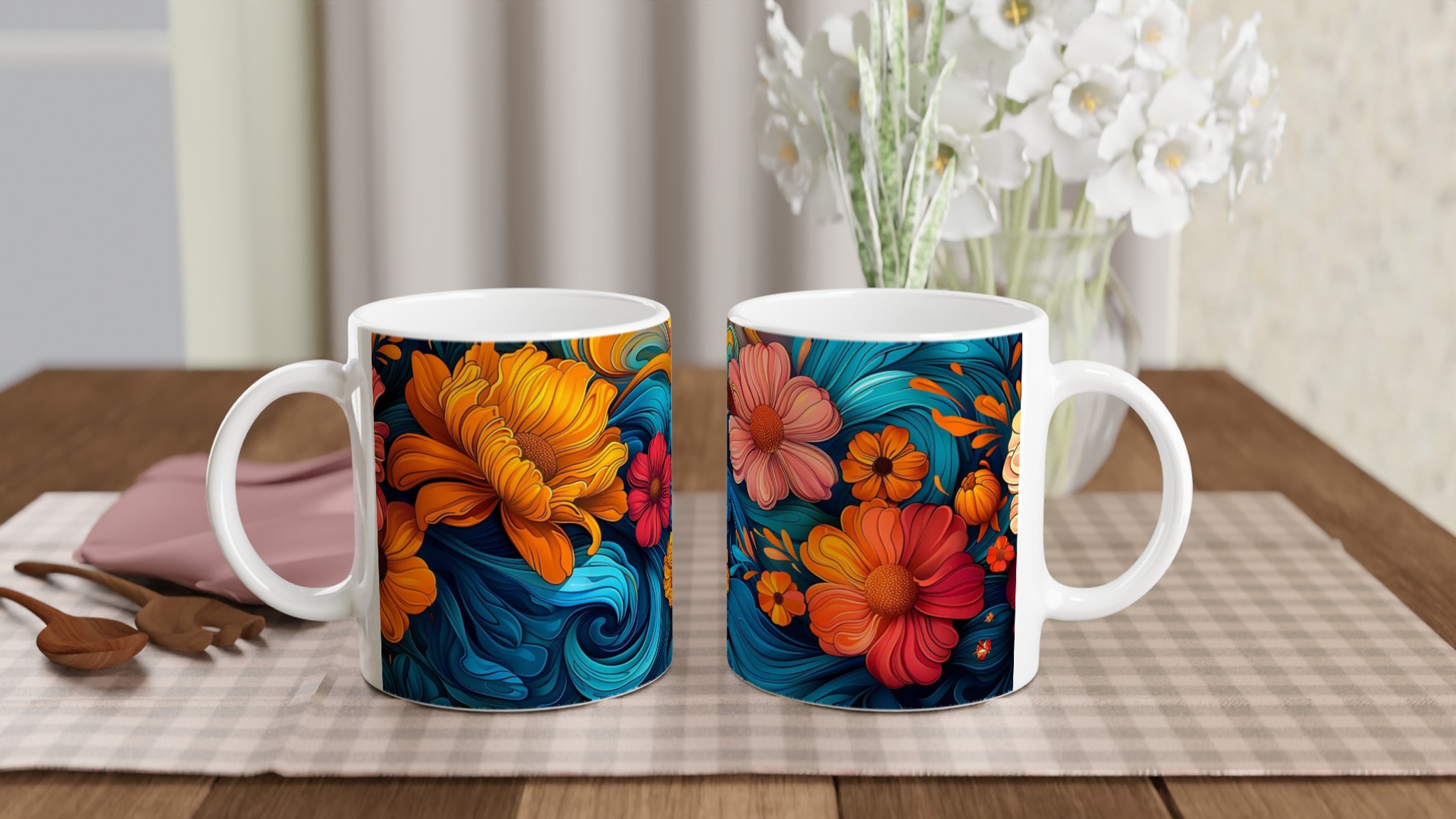 Färgglad Blommig Keramisk Mugg – 11 oz Vit Mugg för Livliga Dryckesstunder 11 7c61eed9-808a-441c-a140-c86158117d5e