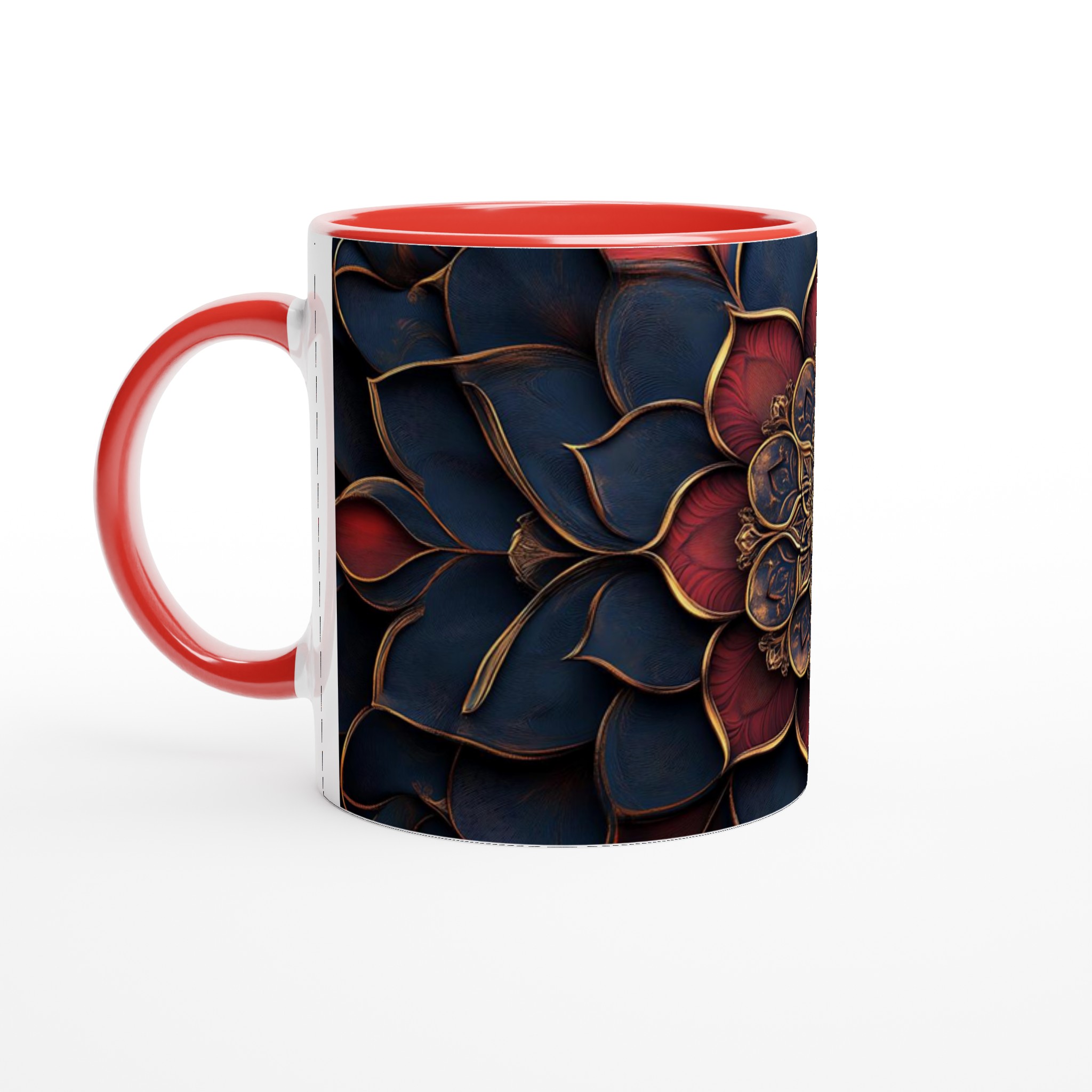 Mörk Lyxig Mandala Mugg – 11oz Keramikmugg med Intrikata Guld- och Röda Mönster 5 7d02b8a4-245b-4d92-b6d4-99b2317e21f9