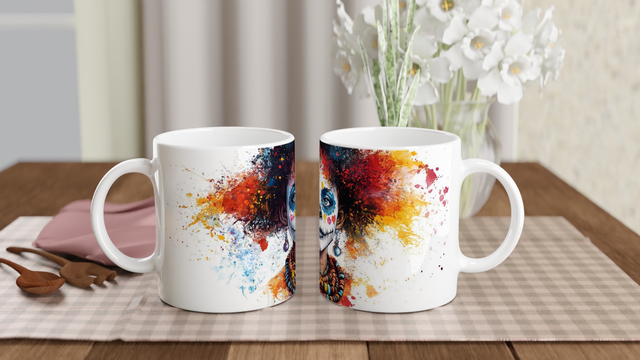 Mångfärgad Sugar Skull 11oz Keramisk Mugg – Konstnärligt Tryck & Valfri Färg 10 7d215c3c-11c1-43c3-988f-35c8bbaa5ea7