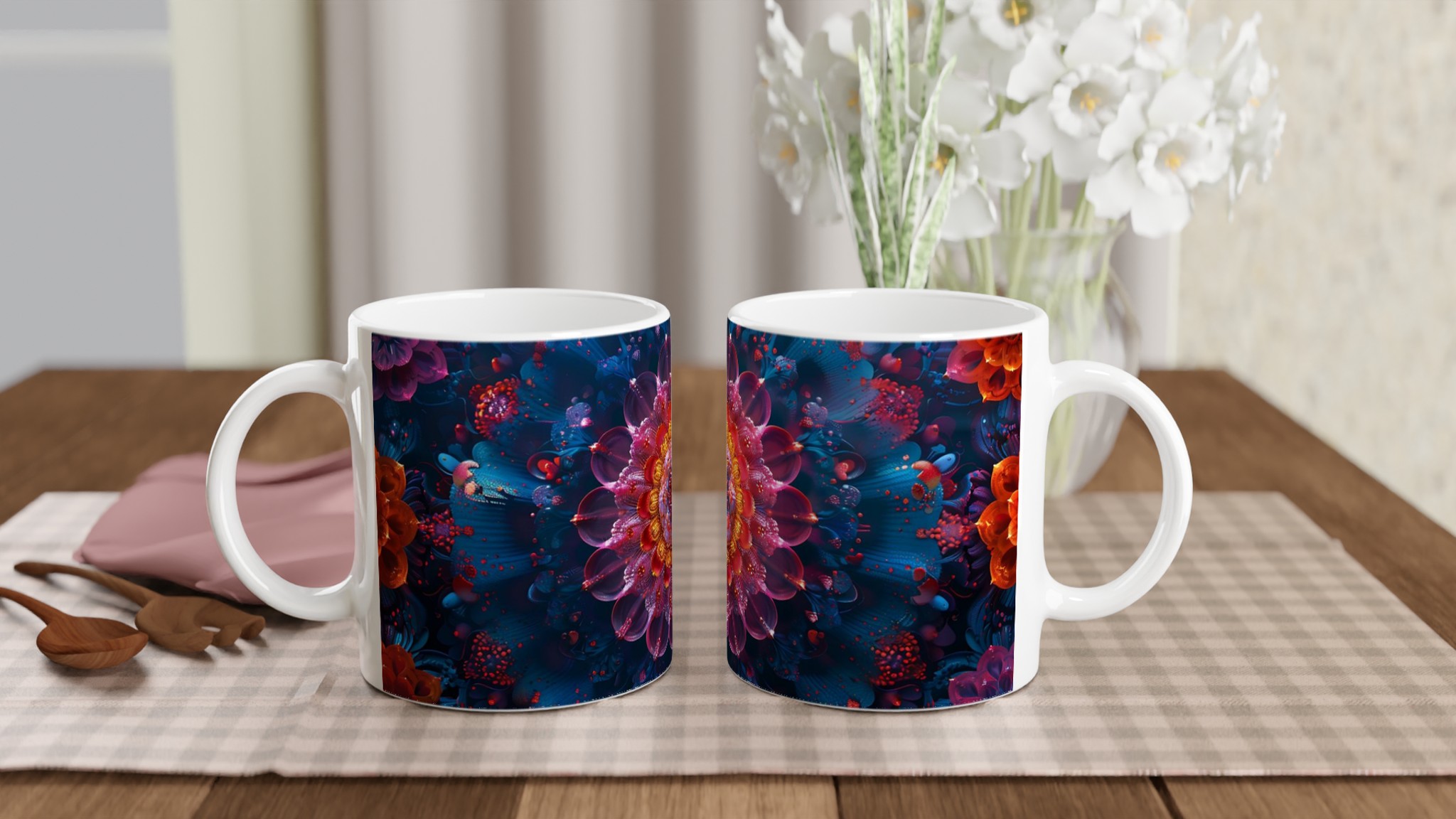 Kosmisk Blomstermugg – 11oz Keramisk Mugg med Hypnotisk Floral Design i Valfri Färg 10 7da85e87-0477-4cd1-9dc4-5a328117d4fd