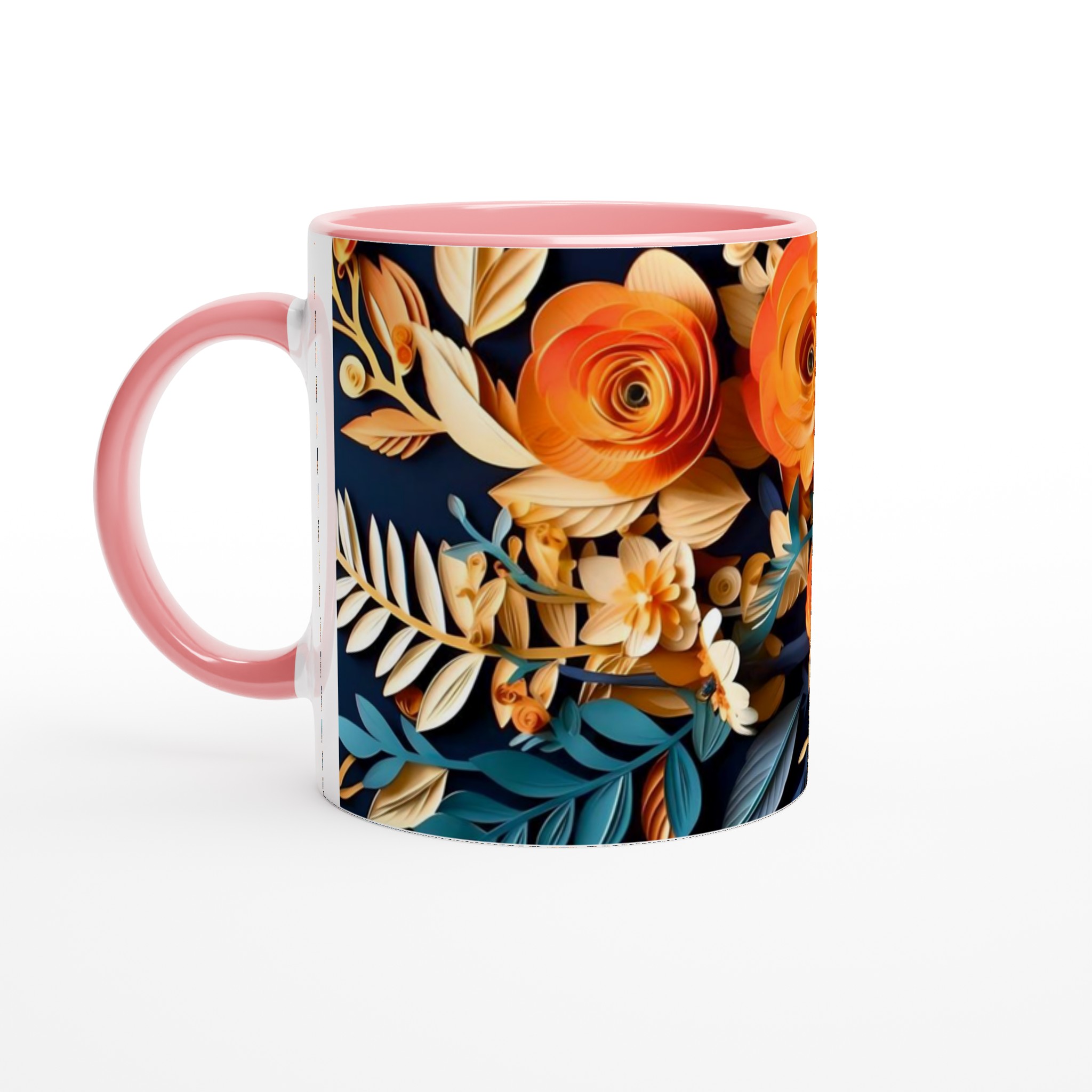 Vit 11oz keramisk mugg med utsökta blommotiv i mjuka hösttoner 6 7dac9f27-1ce9-416a-a55a-bb1a53e33393