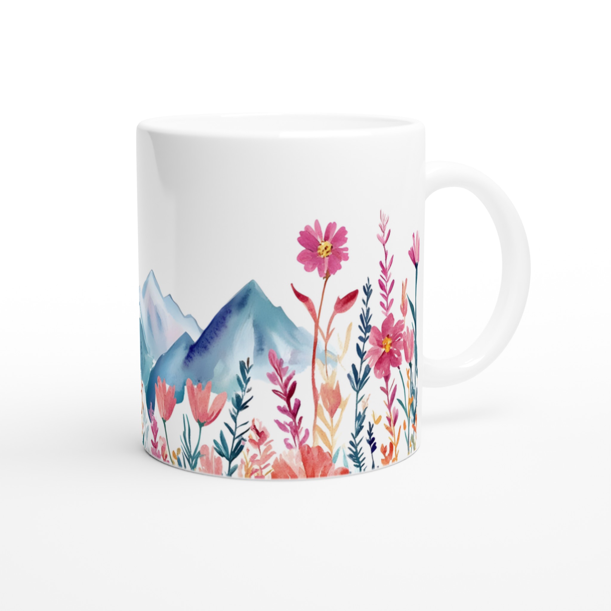 Akvarellblommig bergsmugg – 11 oz keramikmugg i ditt val av sju livfulla färger 9 7dc57033-d657-4c12-9ec6-1ad8adb0ef5d