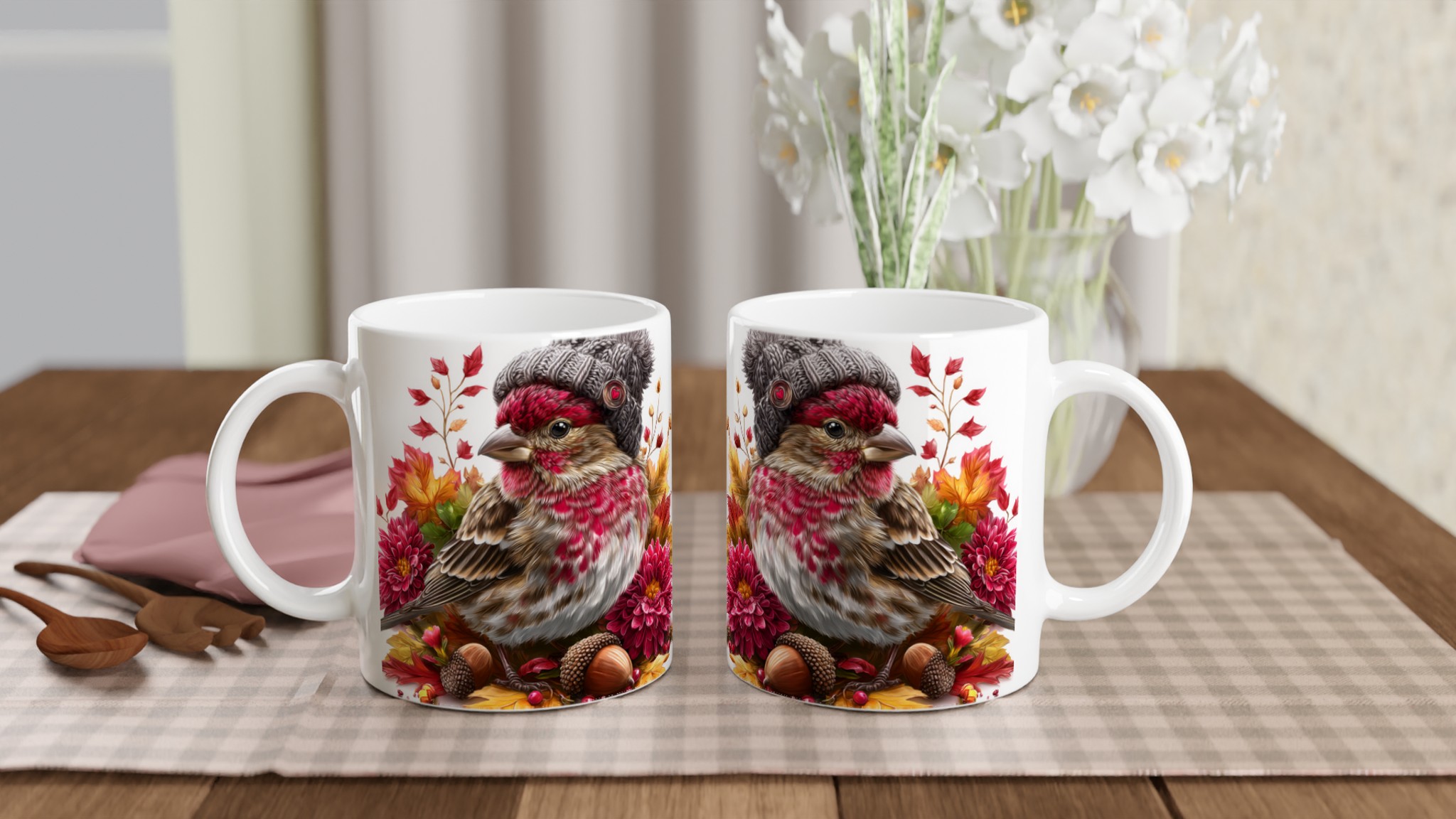 Vit 11oz keramisk mugg med höstfågelmotiv – välj din favoritfärg för vardagsmys 10 7df541e4-9c30-4195-82c5-dad0aed75011