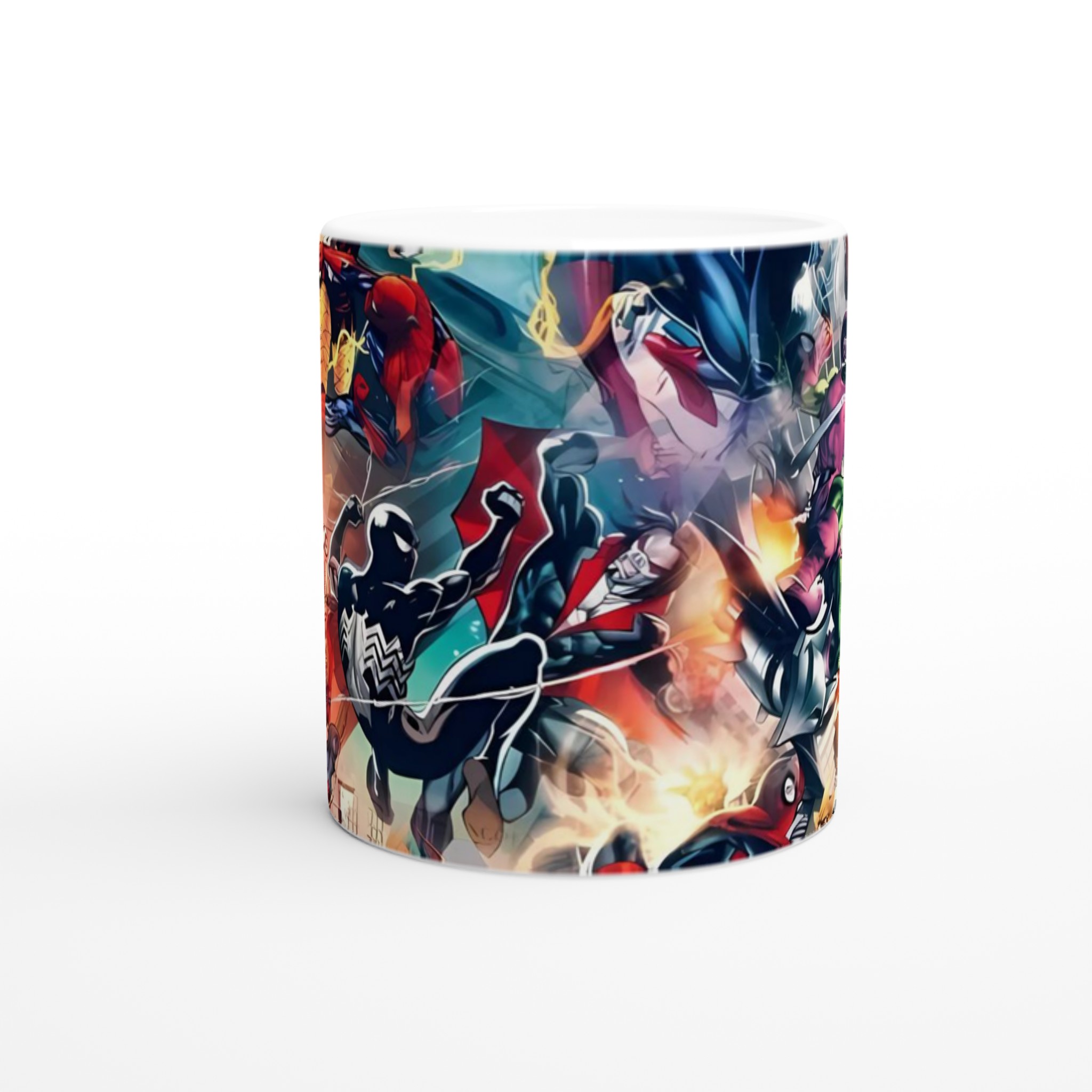 Vit 11oz keramisk mugg med sprakande Spider-Man serier i färgglad design 8 7e2ca0cb-6bae-41d2-9342-087c96b351e6