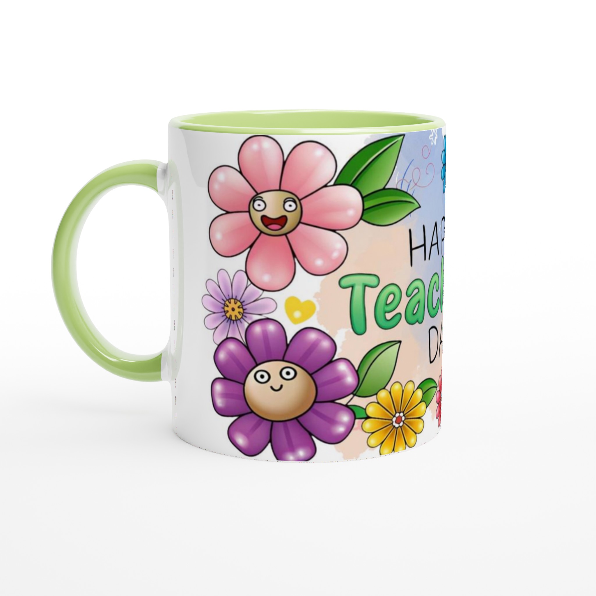Happy Teacher's Day Ceramic Mug – Bright Floral Fun in Your Choice of Seven Colors 7 7ea22f71-87ed-4b99-8ab8-37c4aa852af7