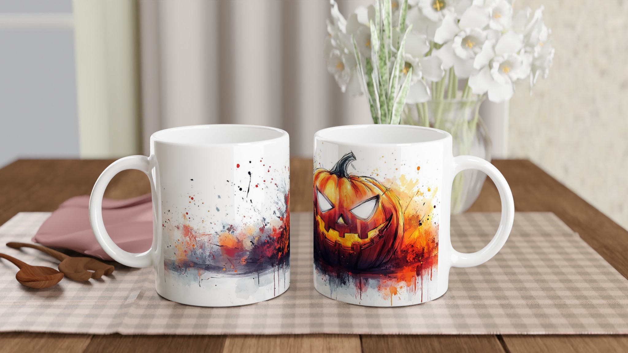 Spooky Pumpa Keramisk Mugg – Halloween Akvarell Konst 11oz Kaffemugg i ditt val av färg 10 7ea26c61-6802-40b3-ac79-062570063113