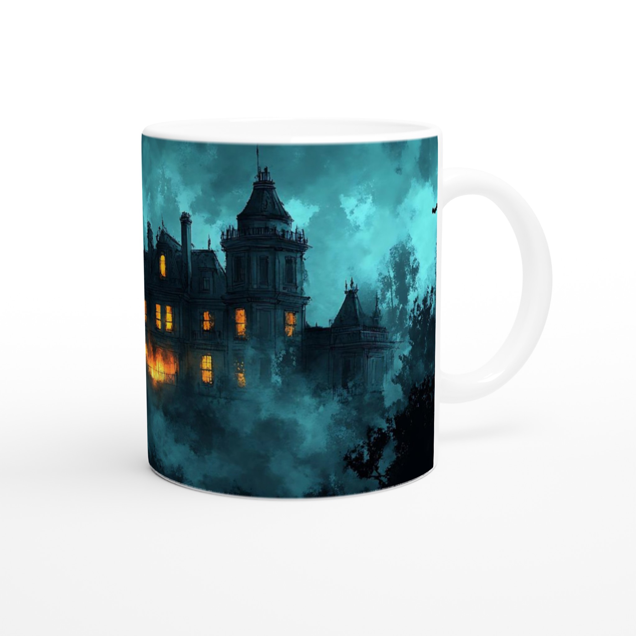 Mystisk Mörk Magi Mugg – Tealblå Spökhusdesign på 11oz Keramikmugg 9 7eb00c05-960f-4ce1-a3d9-c994aef26835