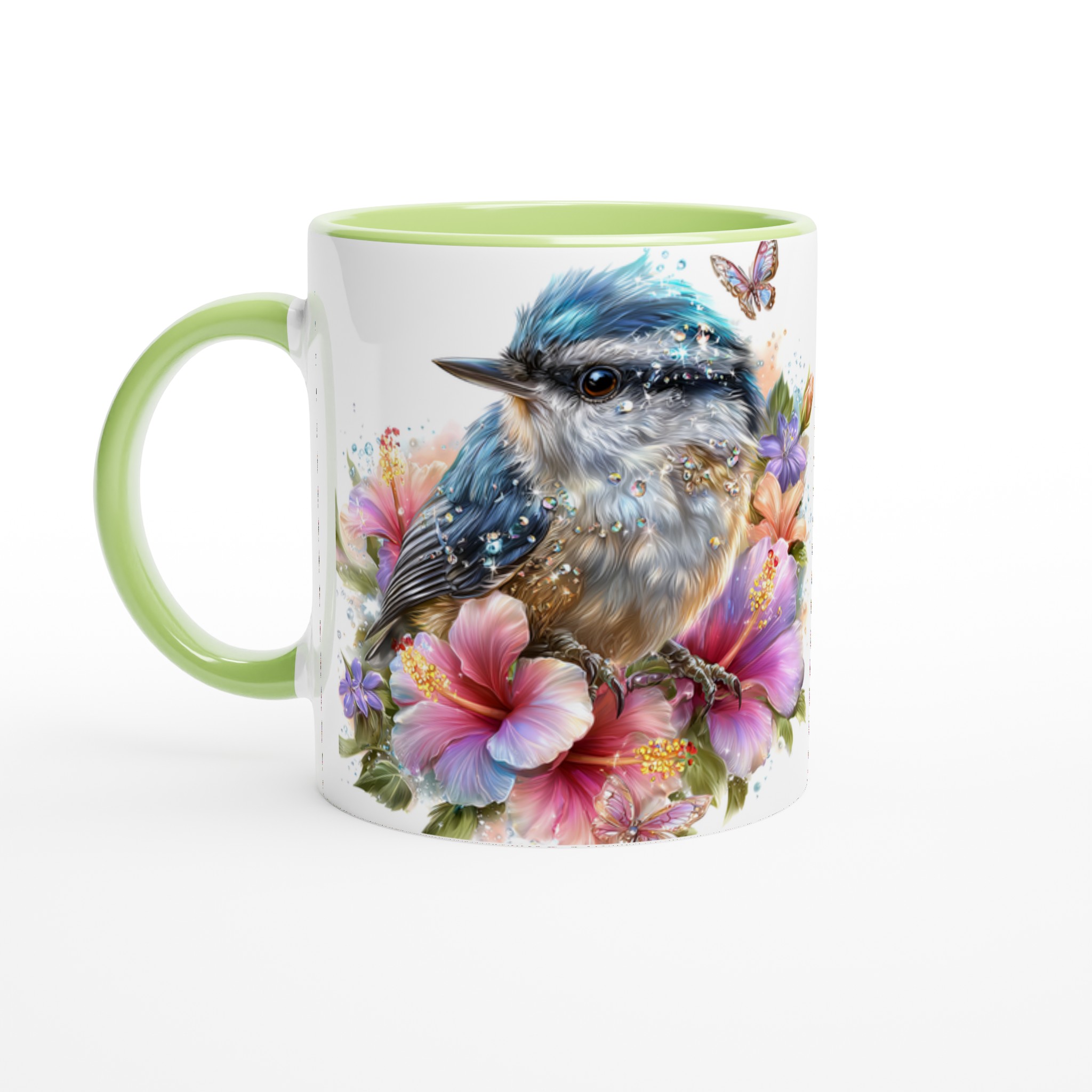 Vit 11oz keramisk mugg med magisk blåmes och blomsterkonst i ditt val av färg 7 7f1984de-ee92-4ba2-8217-b148ffa5b8ee