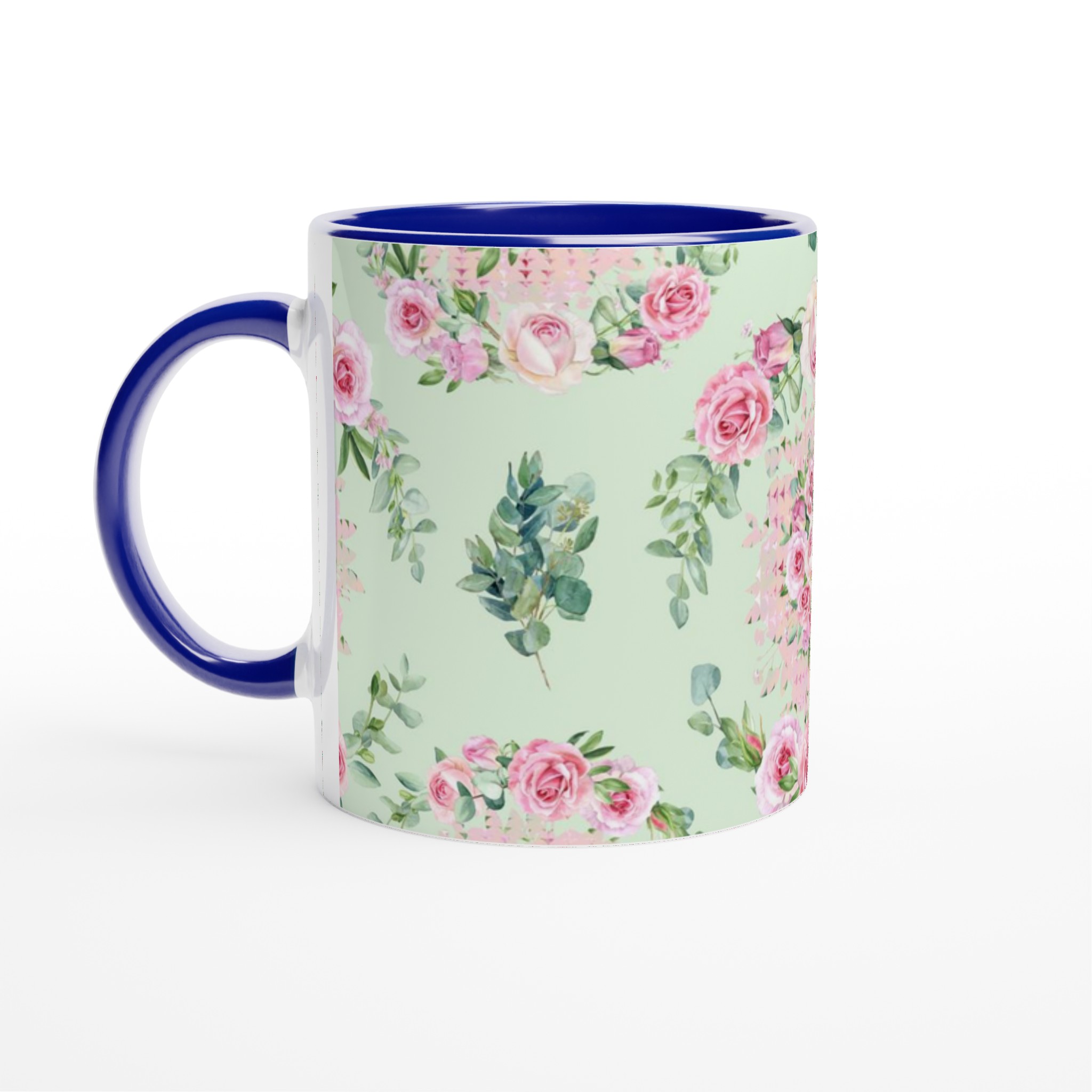 Vit 11oz keramisk mugg med romantiskt blomstertryck i mjuka pasteller 2 7f39e72d-6193-4ac2-b416-c52647994c6a