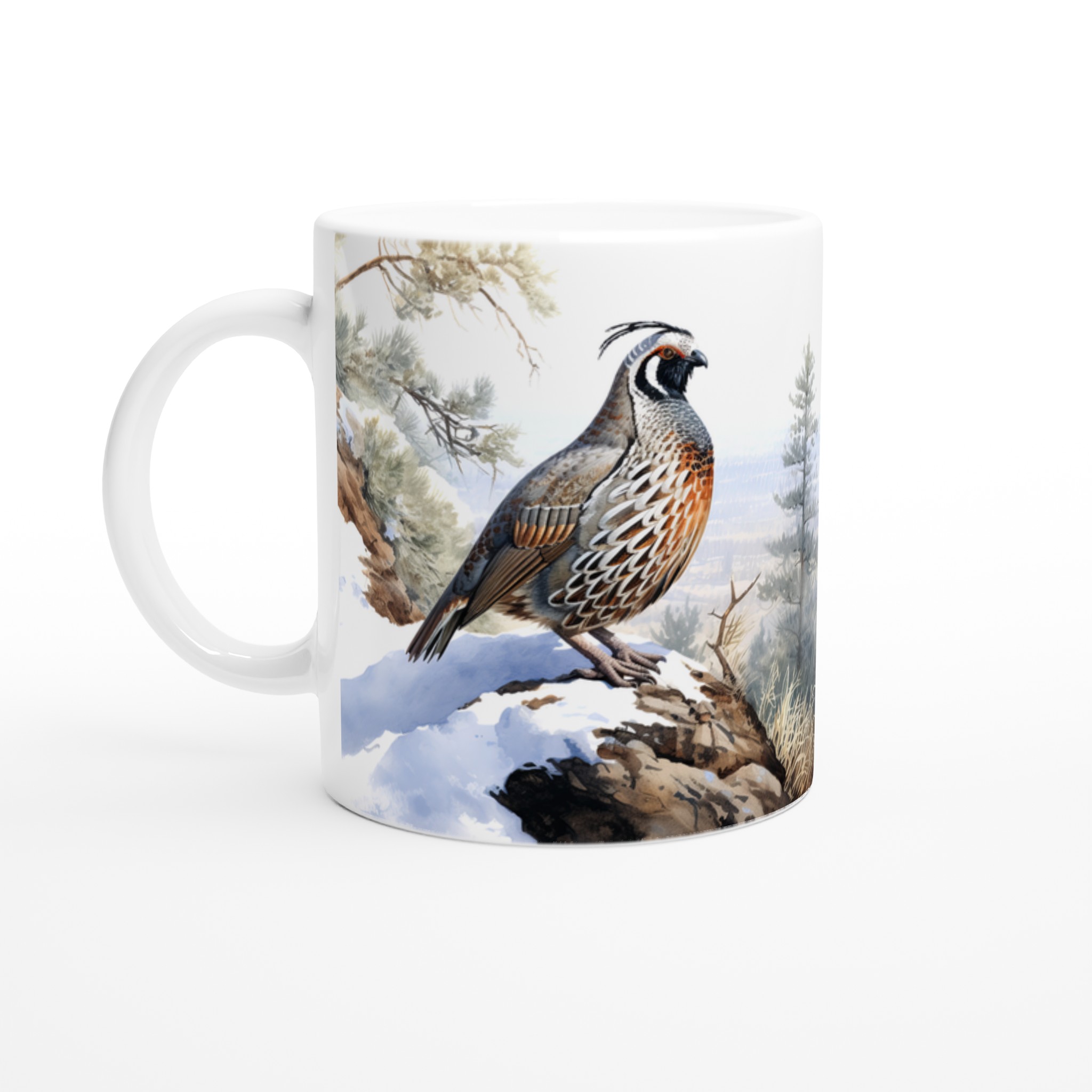 Vit 11oz keramisk mugg med elegant vildfågelmotiv i naturskön palett – välj din favoritfärg 1 7fc2e195-27d3-43bb-8bec-6c896d7c3057