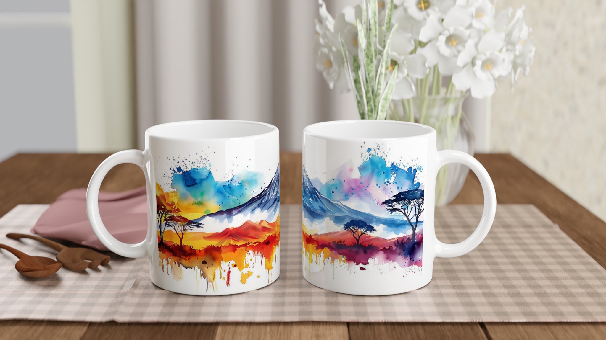 Akvarell Berg & Solnedgång Kaffemugg – Färgsprakande 11oz Keramikmugg i ditt val av 7 nyanser 10 7ffff3b3-4534-4469-8ed7-862a595548cf