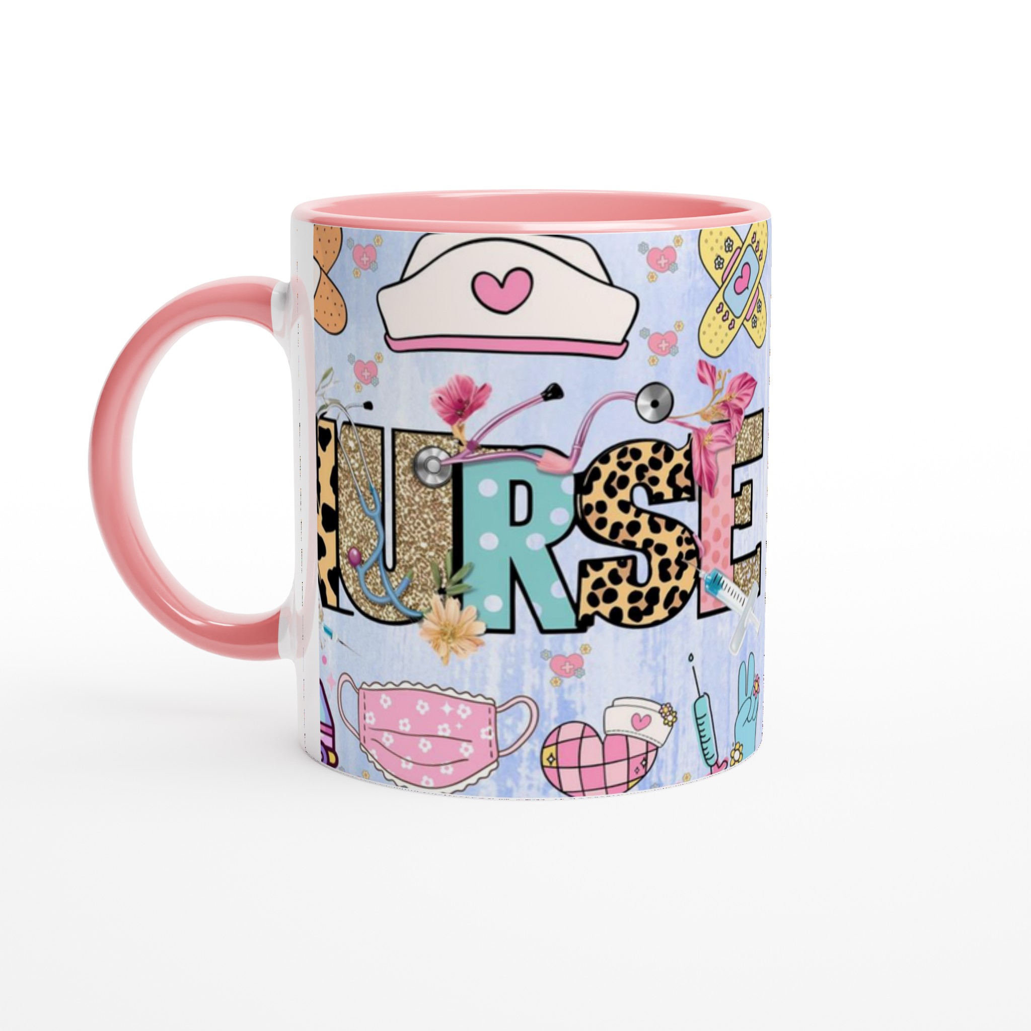 Vit 11oz keramisk mugg med färgstark Nurse-design i lekfulla mönster och nyanser 6 8078dae0-6546-4f9b-bb43-dca8e371c5ce