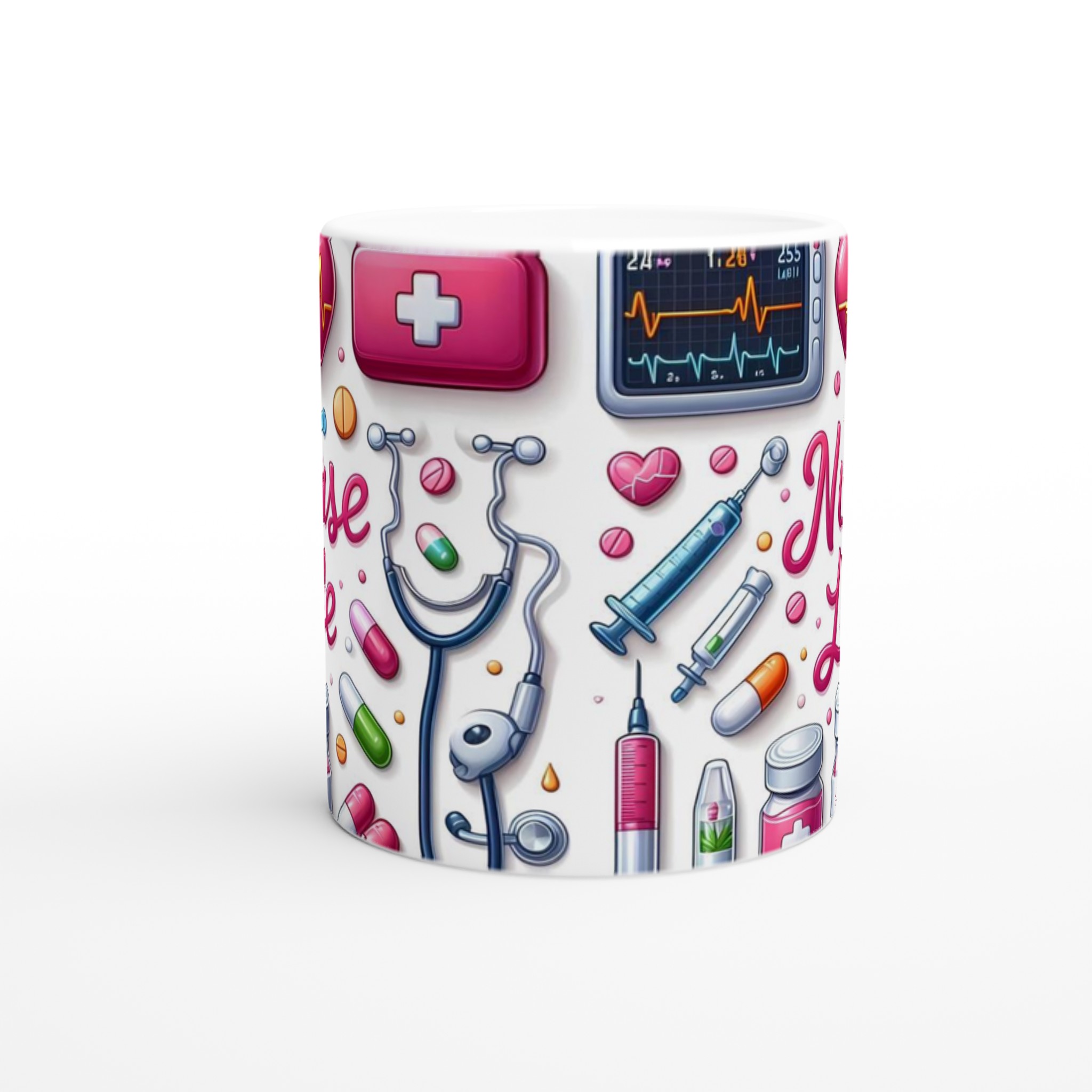 Vit 11oz Keramisk Mugg med 'Nurse Life' Design – Välj Bland Sju Färgstarka Keramiknyanser 8 808de770-44ee-46b1-9717-8506a299cab9