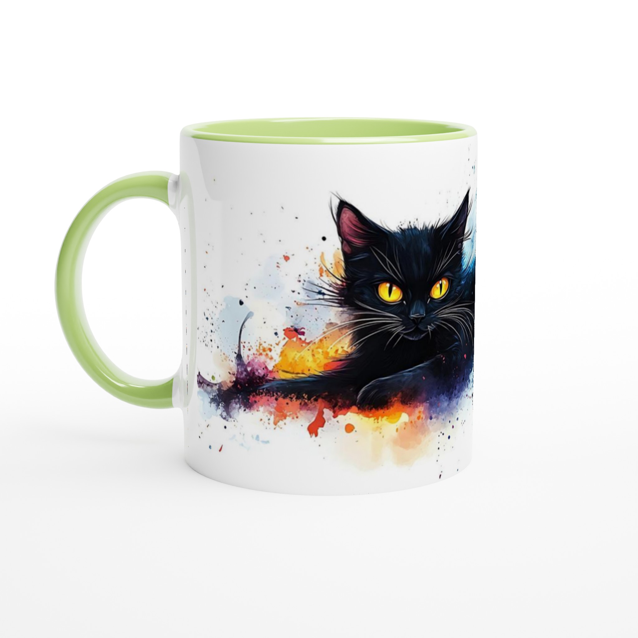 Mystisk Svart Katt Keramikmugg - Akvarell Splash Design i ditt val av 7 färger 7 80a35eab-1a35-4c89-9593-50037c06a827