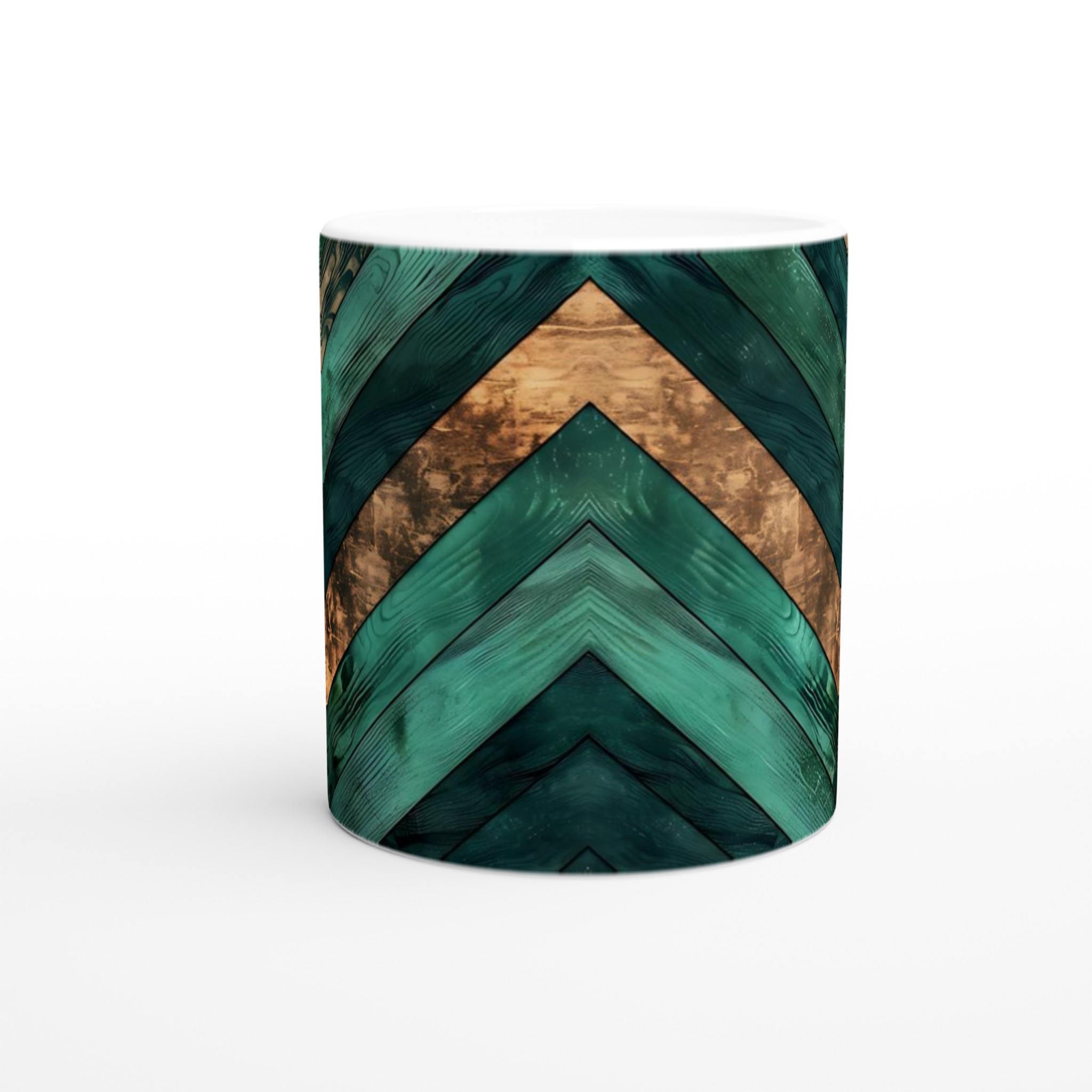 Vit 11oz keramisk mugg med geometriskt mönster i djupt grönt och koppartoner 8 80aeebea-598c-4c01-b152-722329a8130e