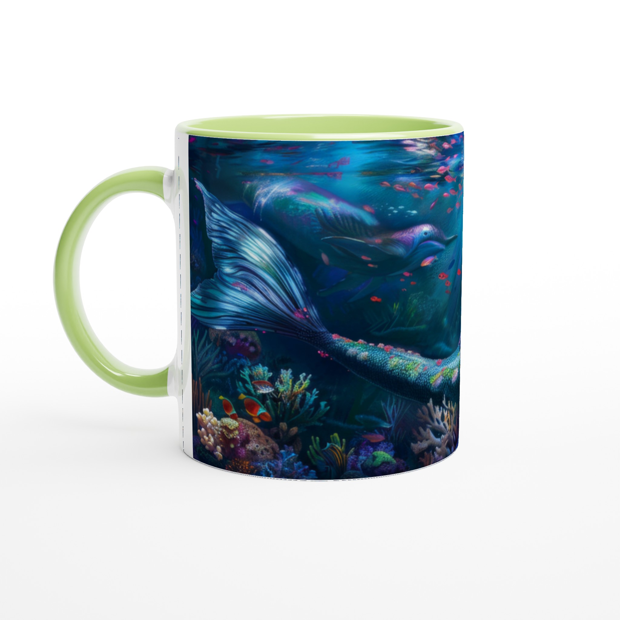 Vit 11oz keramisk mugg med fantasy-sjöjungfru i färgstarkt undervattenslandskap – välj din favoritfärg 7 80b43833-2839-4094-850f-228f9d8a47c5