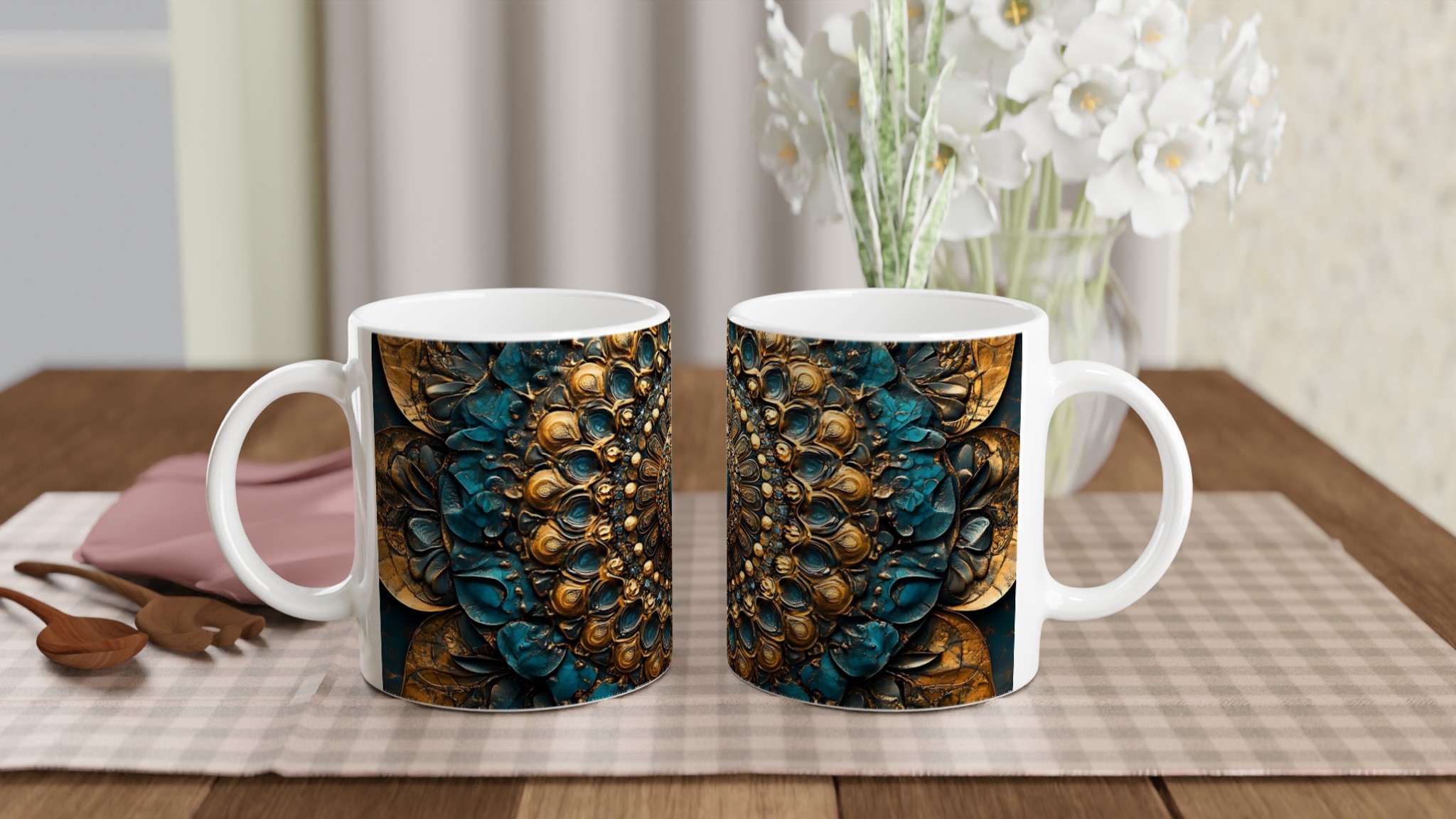 Mångfärgad 11oz Keramisk Mugg – Konstfull Mandala Design i Guld & Blått 10 80be54fd-cfbf-4bb8-a370-c7751ddf4ec3