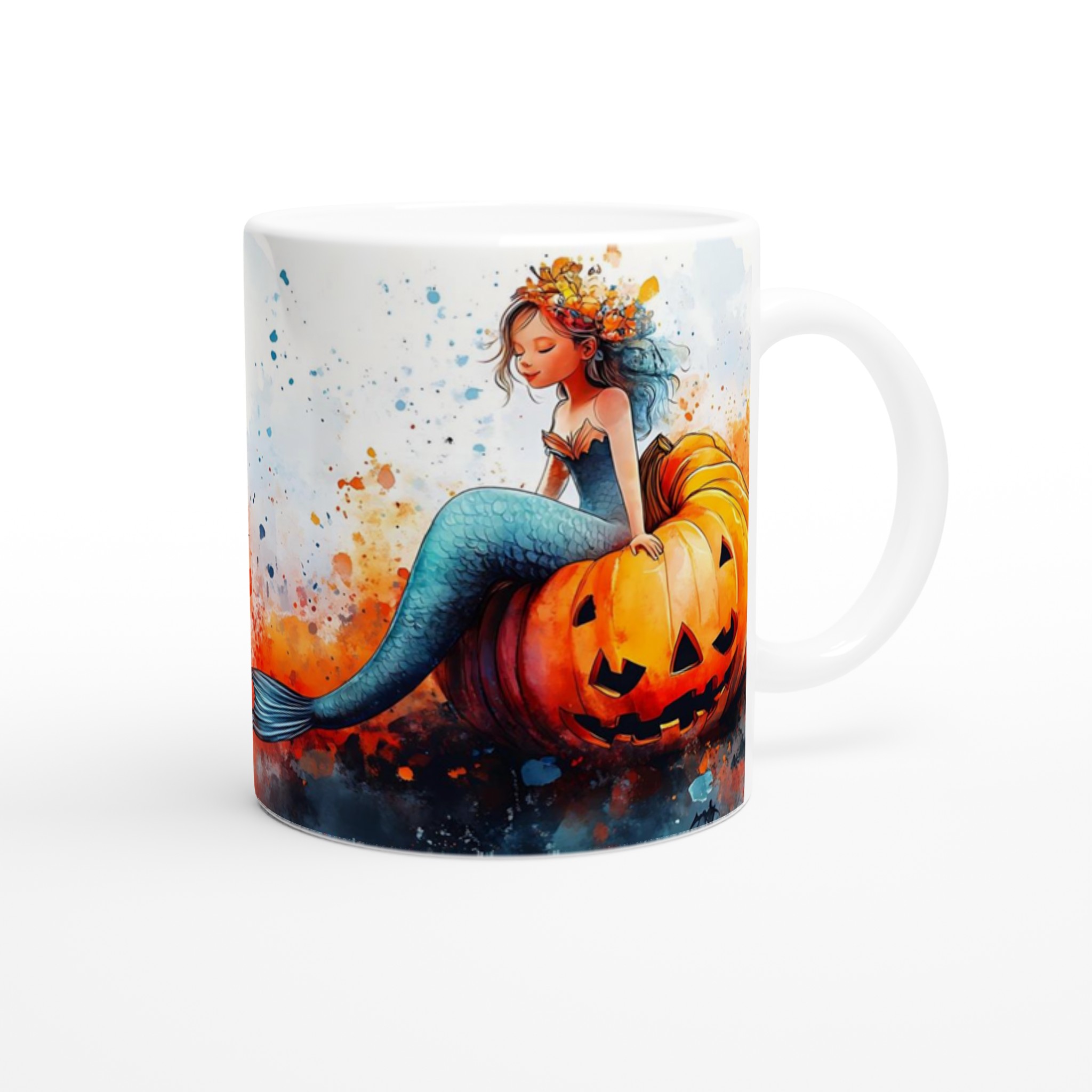 Förtrollande Halloween Själjungfru Mugg – Akvarell Magisk Pumpa & Fladdermöss – 11oz Keramisk Mugg i Valfri Färg 9 81082223-f53c-405f-b7b4-91388c9ea293