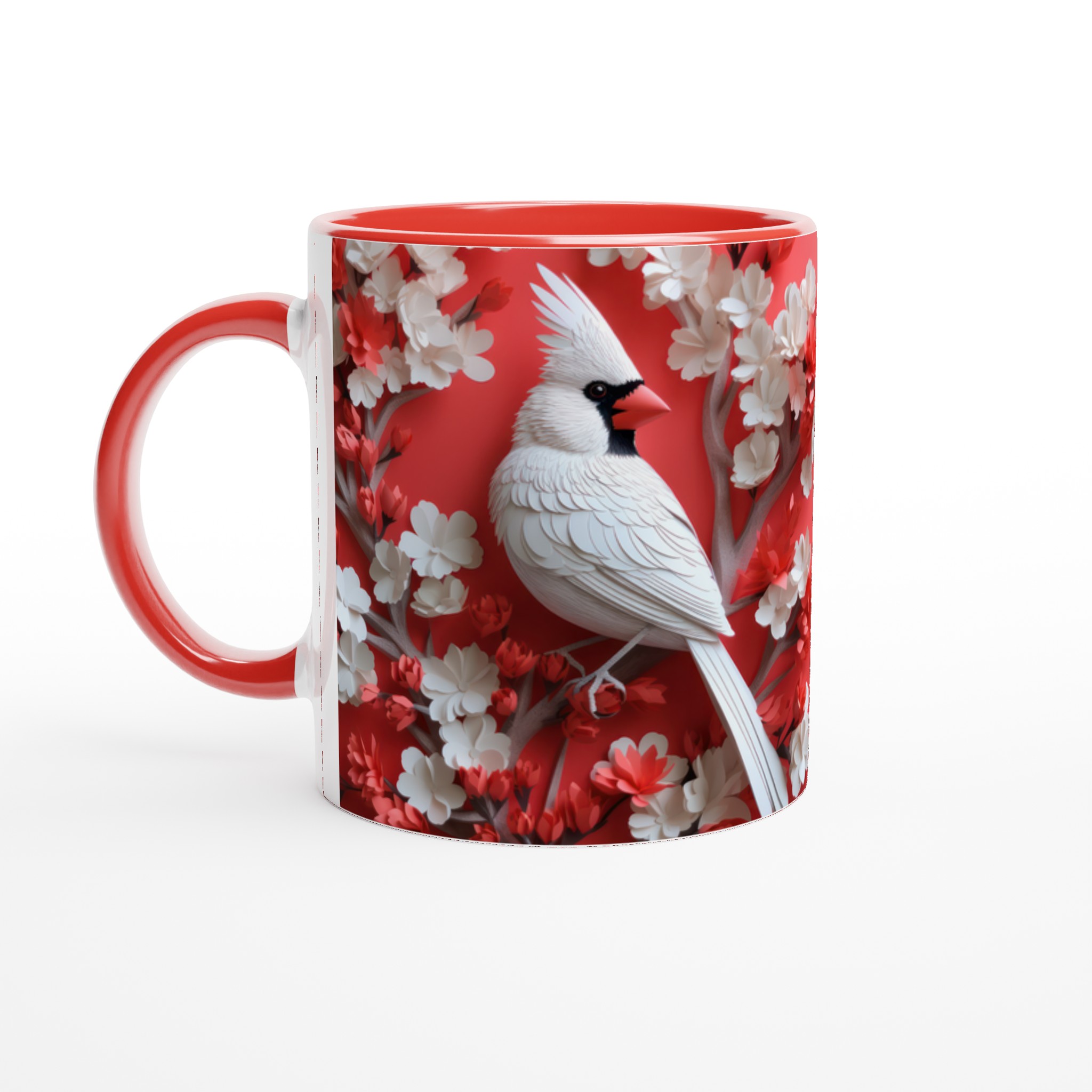 Vit 11oz keramisk mugg med elegant fågel- och blomstermotiv – välj bland sju levande färger 5 81096afc-90de-40e3-a585-caad9394b2a0