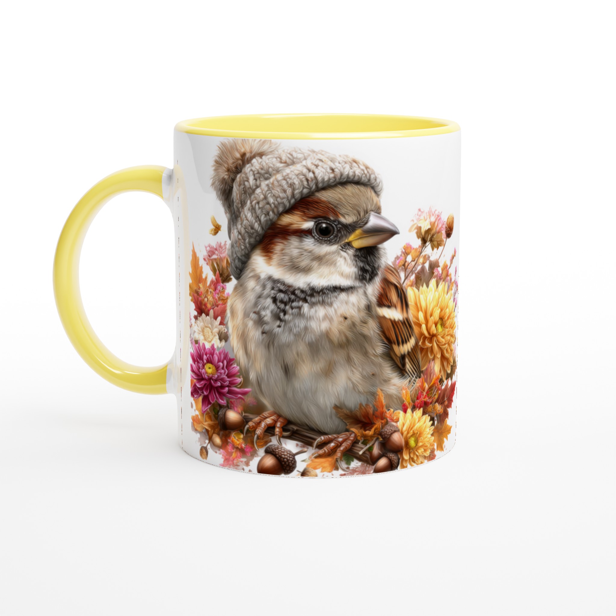 Vit 11oz keramisk mugg med charmigt sparvmotiv och valfri färgpalett 3 81240aaa-107e-476a-a508-92ce04ca966a