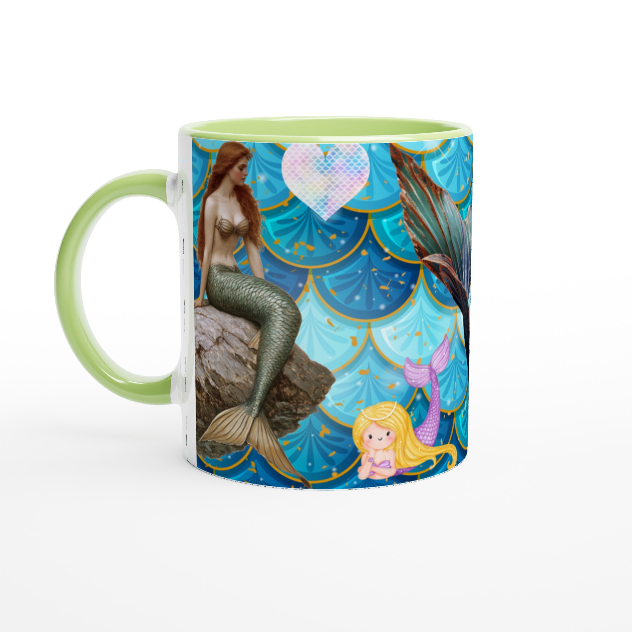 Vit 11oz keramisk mugg med magiska sjöjungfruillustrationer i flera livfulla färger 7 819ec04c-b8fd-410f-97b1-409dcbbee207