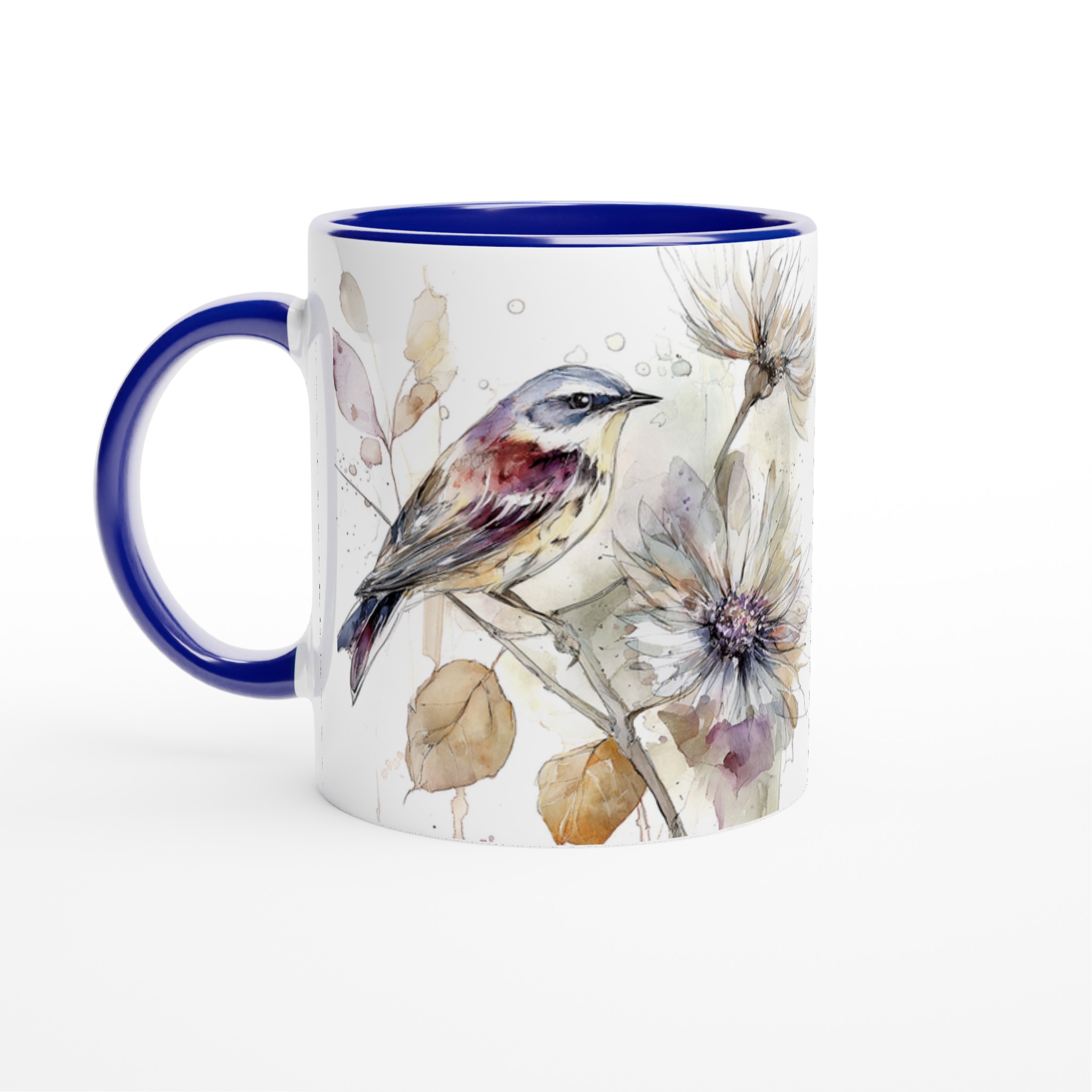 Vit 11oz keramisk mugg med elegant akvarellfågel och blommor – välj bland sju vackra färger 2 81a0d043-0c8e-4f49-aec2-62f88d769bcc