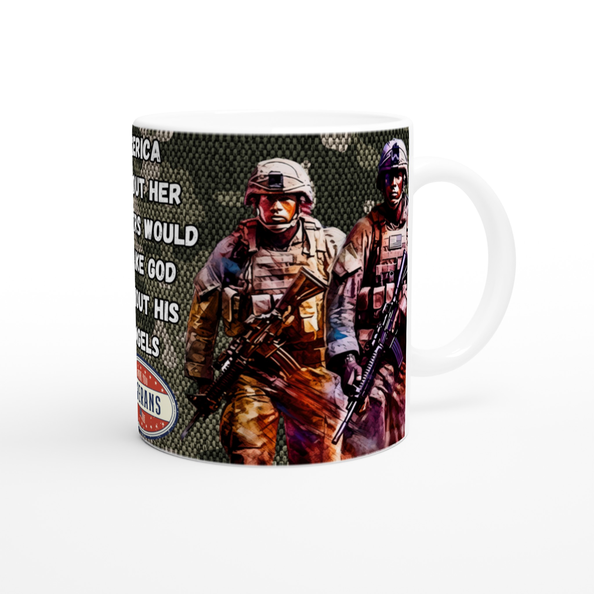 Vit 11oz keramisk mugg med patriotisk soldatmotiv – välj bland sju levande keramfärger 9 81da47aa-7665-42d5-93c0-6b8ccd9d7421