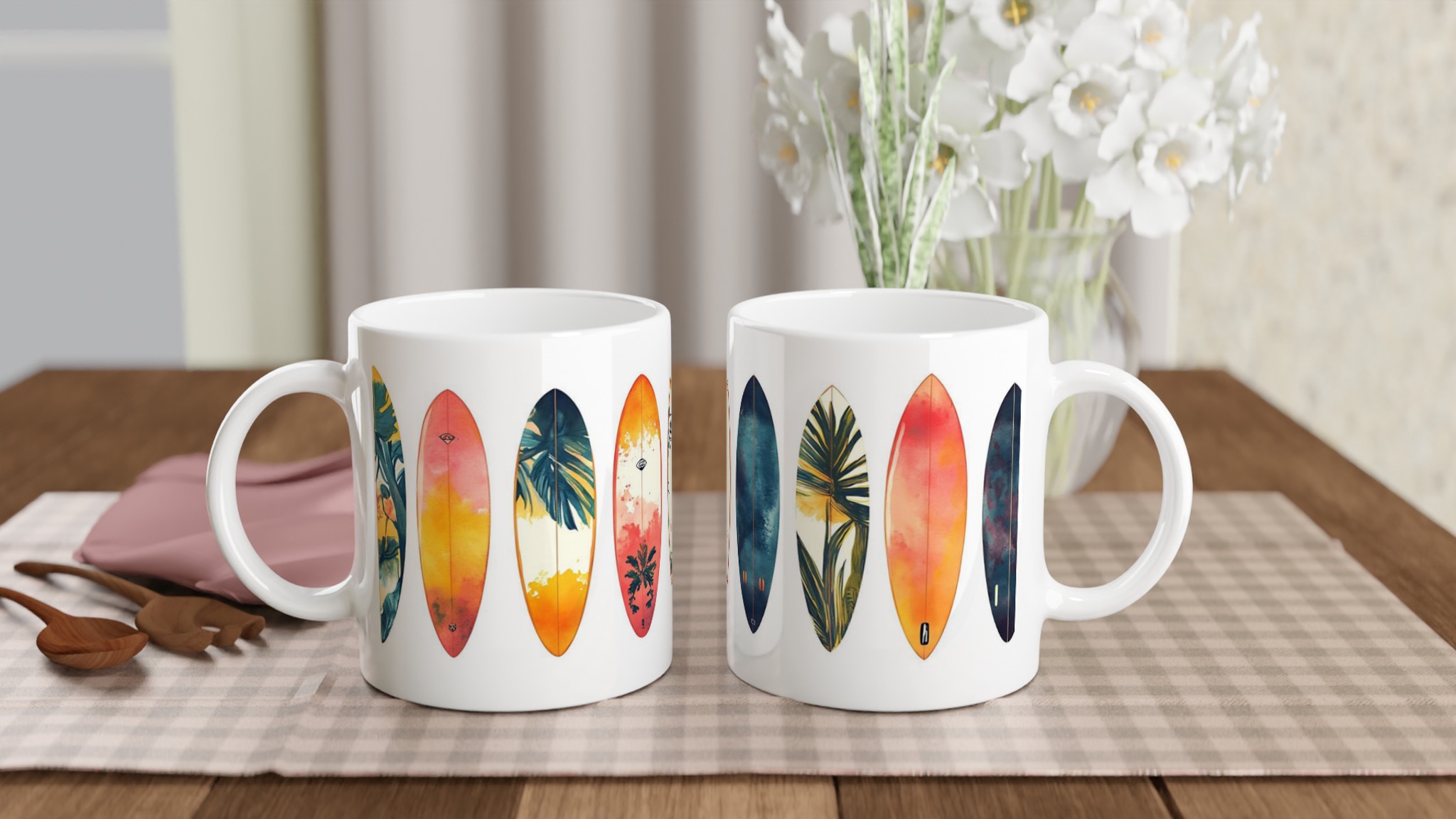 Summer Vibes Surfboard Mugg – 11oz Keramisk Mugg med Tropiska Akvarellmotiv i Sju Levande Färger 10 81dfdbd0-387e-41fa-9458-06d92053c415