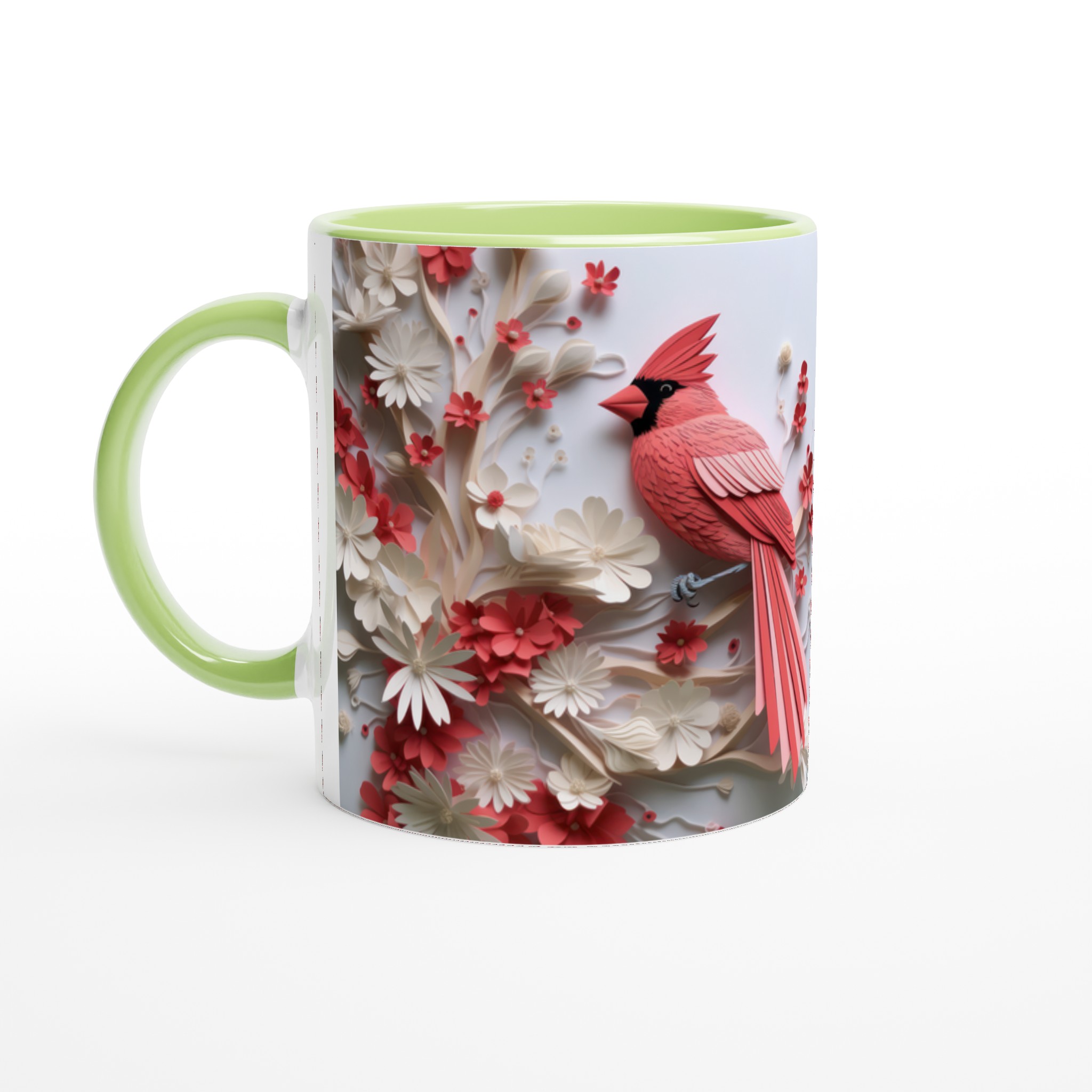 Vit 11oz keramisk mugg med elegant röda kardinaler och blommor – välj din favoritfärg 7 8205c68c-fc50-42c0-9be0-c83ee86d5865