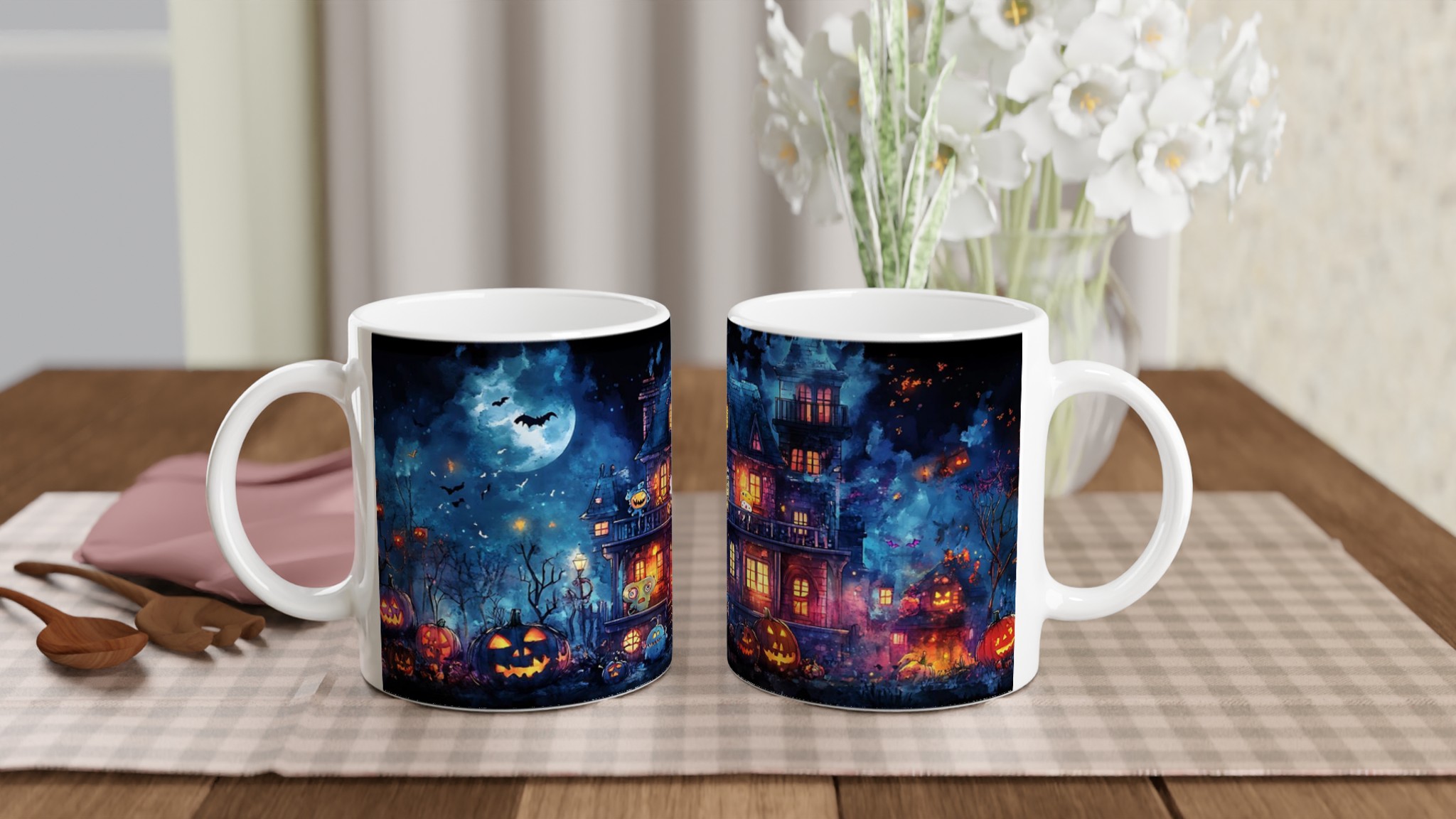 Spooky Fun! Haunted Mansion & Pumpkins 11oz Keramisk Mugg – Välj bland 7 kusliga färger! 10 8213c07a-d19f-4fcb-b993-1d780eb4052f